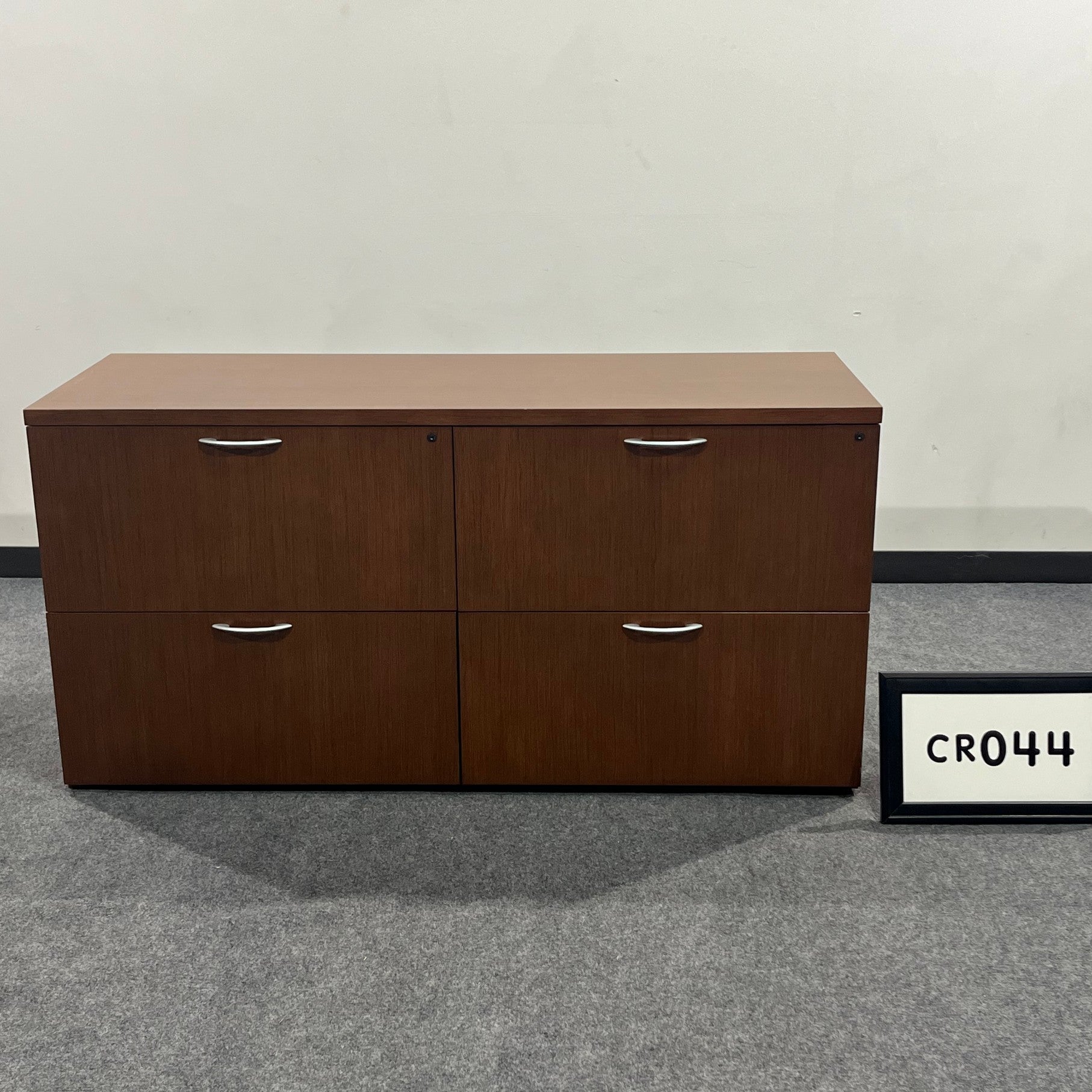OFS Cherry Wood Credenza with 4 Drawers and silver handles. 60'W x  22"D x 30"H (Matches w/DU032)