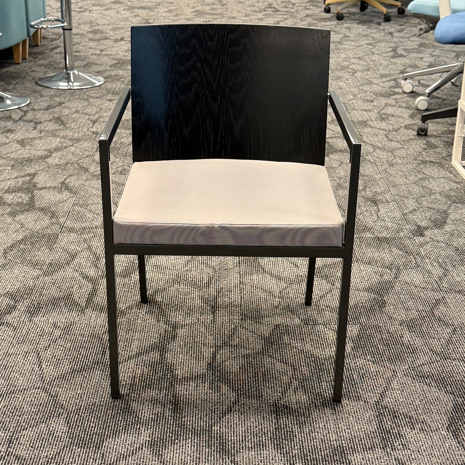 Black wood back guest chair with beige seat
