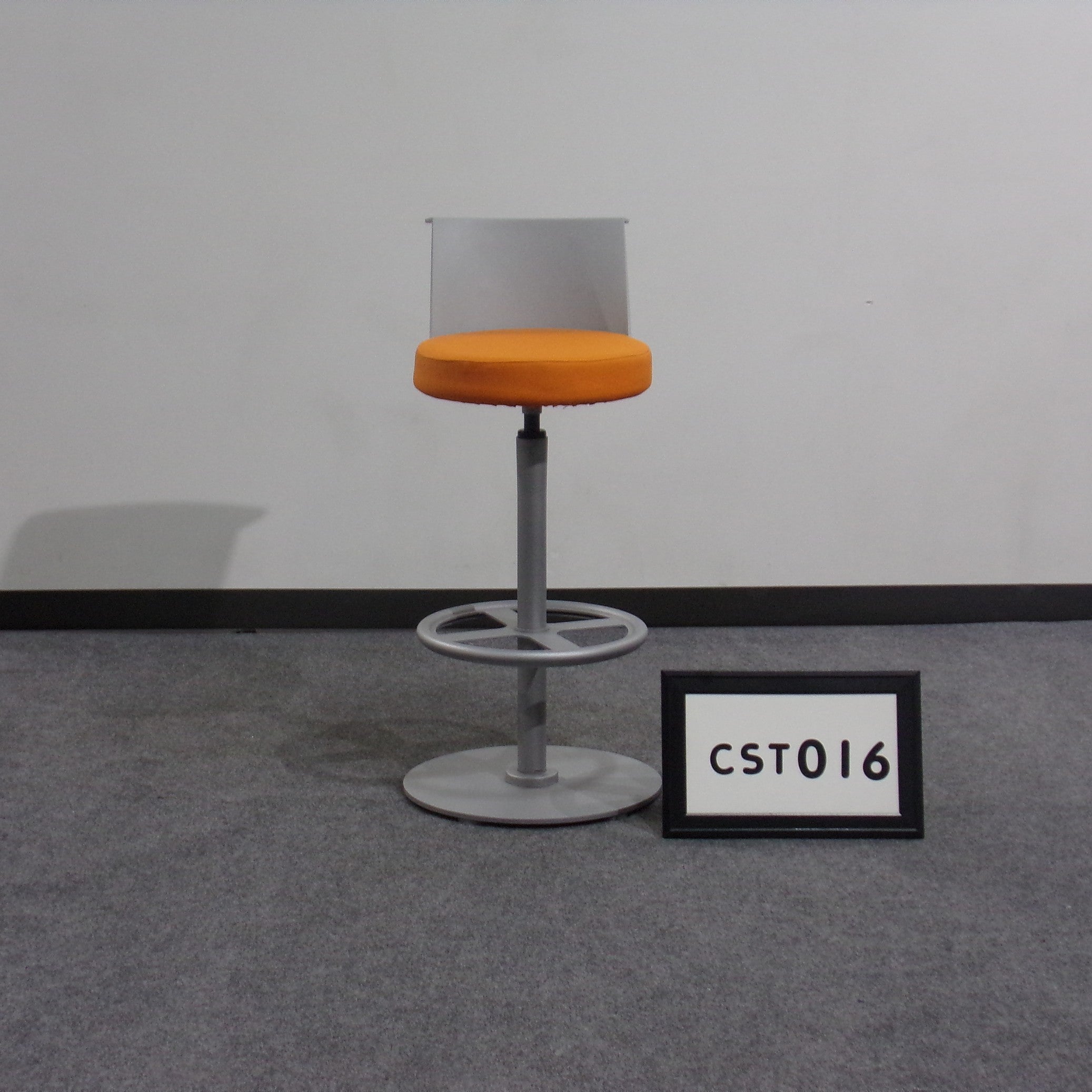 HON stool Orange fabric seat Grey plastic back Grey steel base and footrest