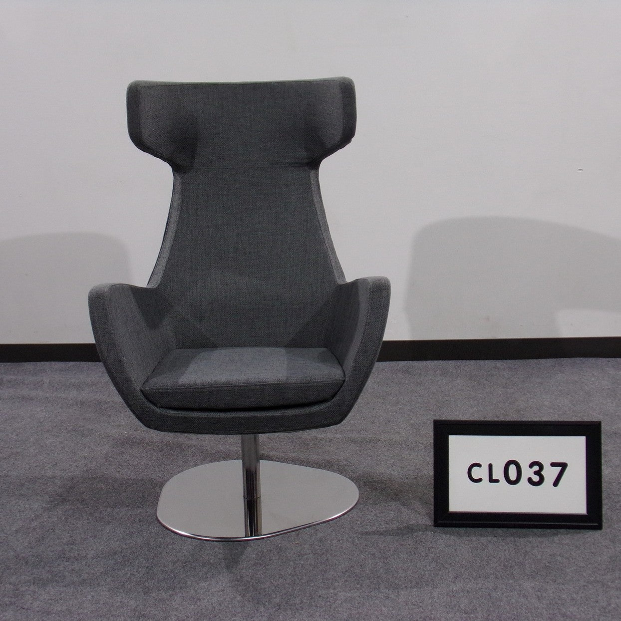 Lounge Chair Gray fabric with chrome swivel base