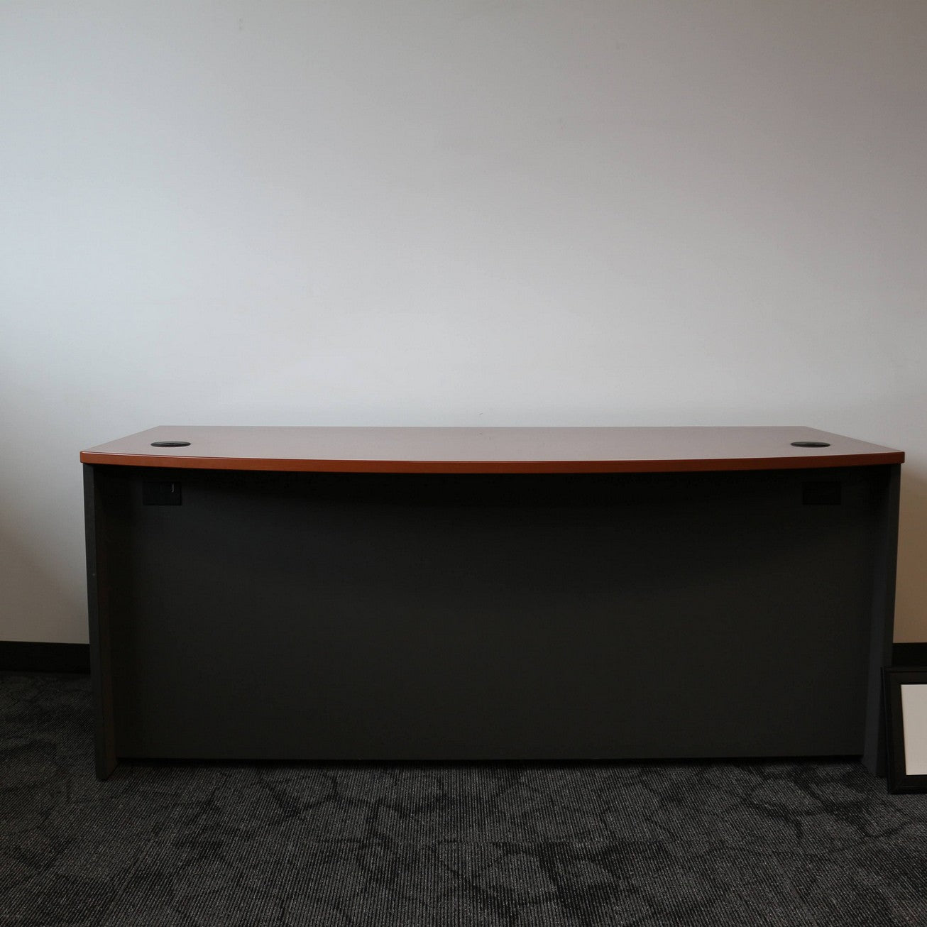 BUSH FURNITURE Two-Tone Bow Front Desk (w/o Ped)  Cherry top and Grey base. 72" x 38" (Matches FL071