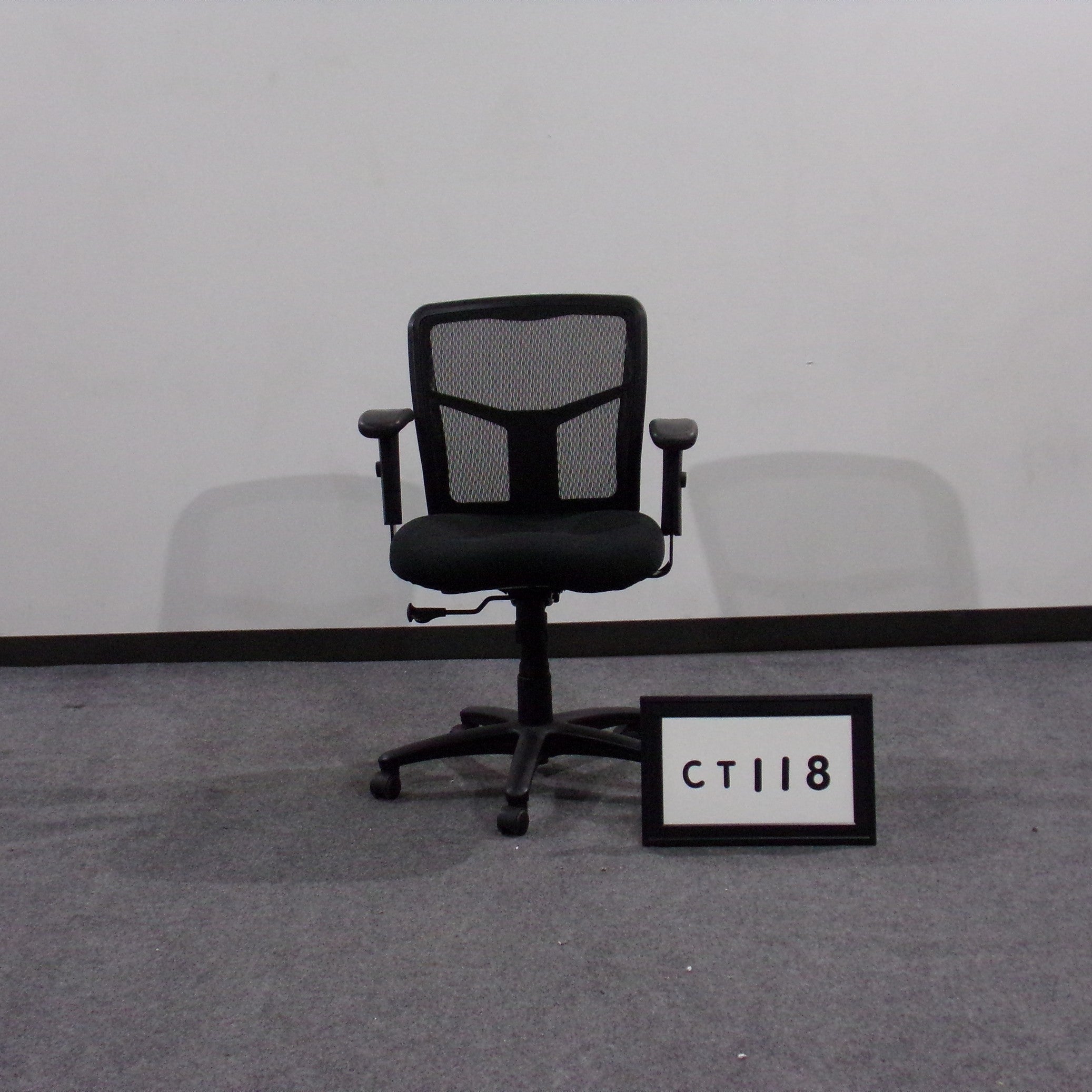 Smooth black fabric mesh back mid-back task chair w/ single paddle adjustable arm rachet back
