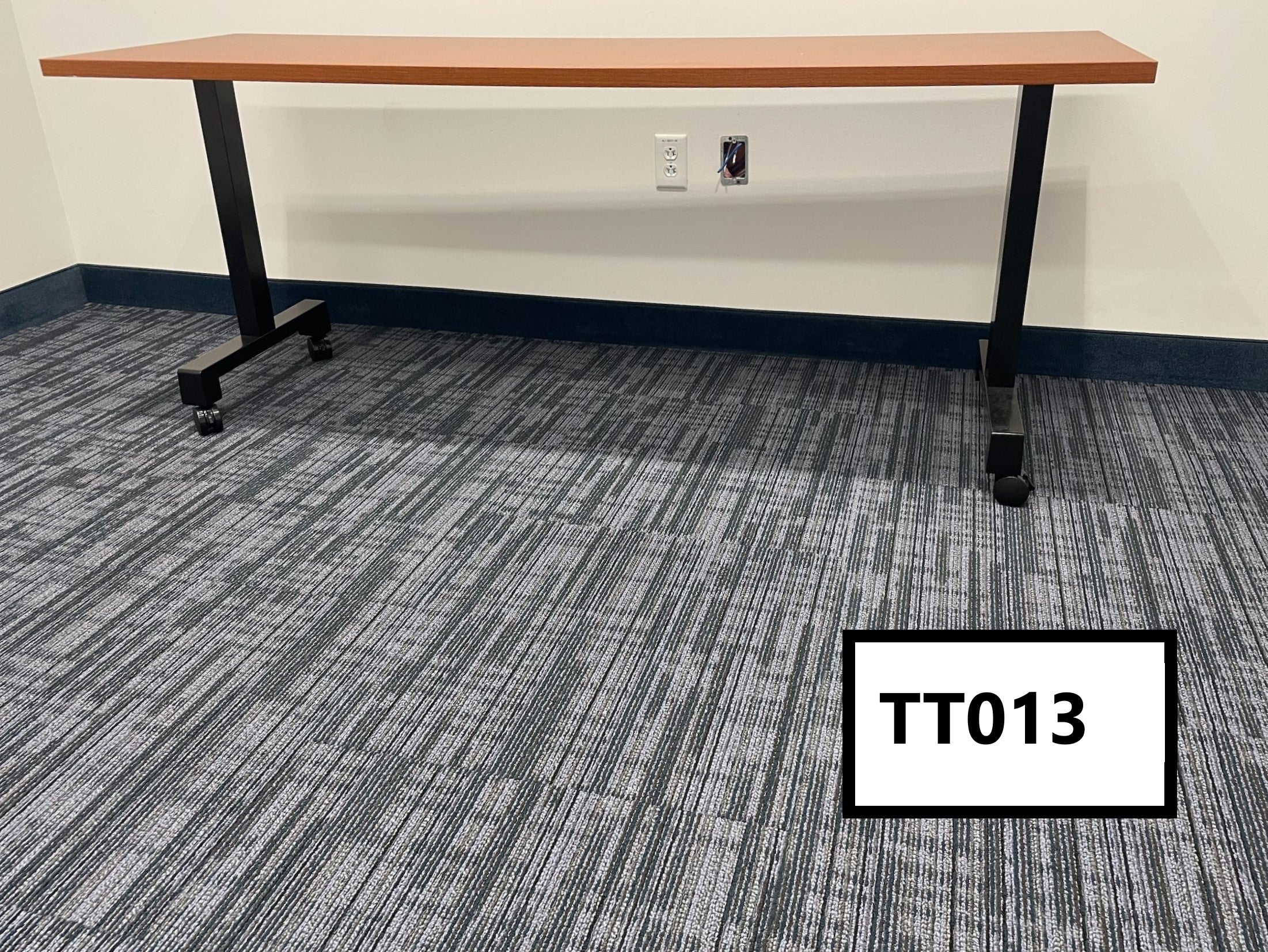 Training table nesting w/black T legs with locking casters 24" x 72"