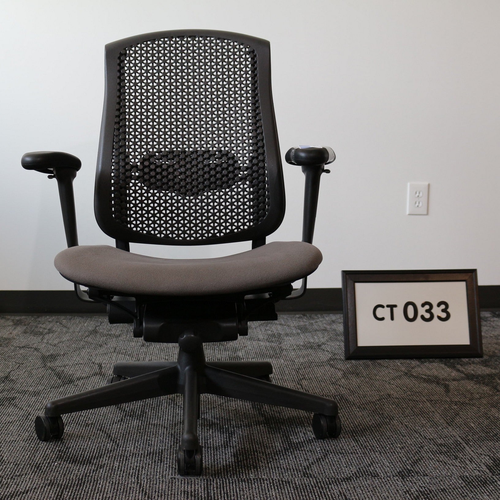 Herman Miller Celle Task Chair - Grey Seat, Mesh Back Cellular Suspension Back, Adjustable Arms, Adj