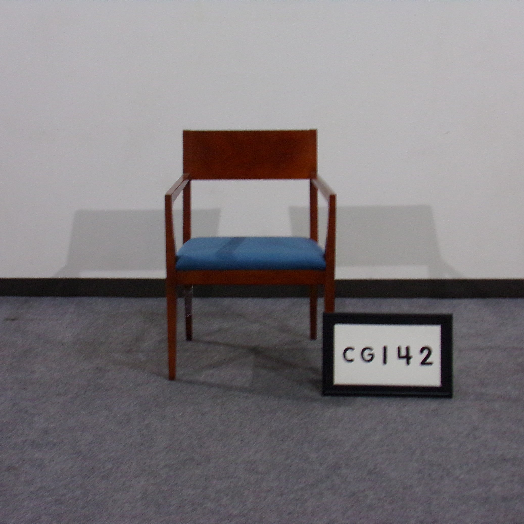 OFS modern walnut wood frame guest chair Blue fabric seat