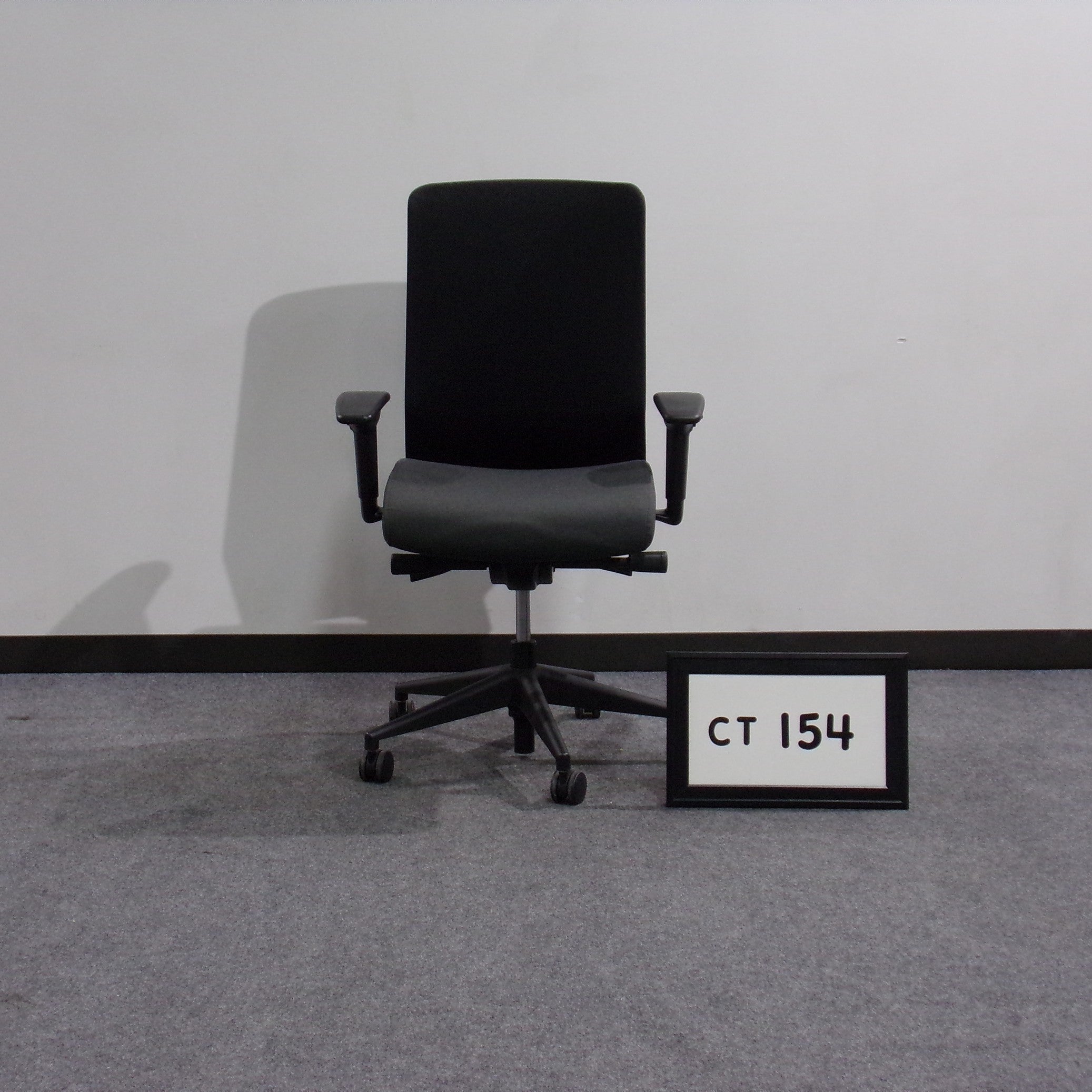 Allsteel black fabric high back task chair Gray faric seat Height adjustable Sliding seat Adjust