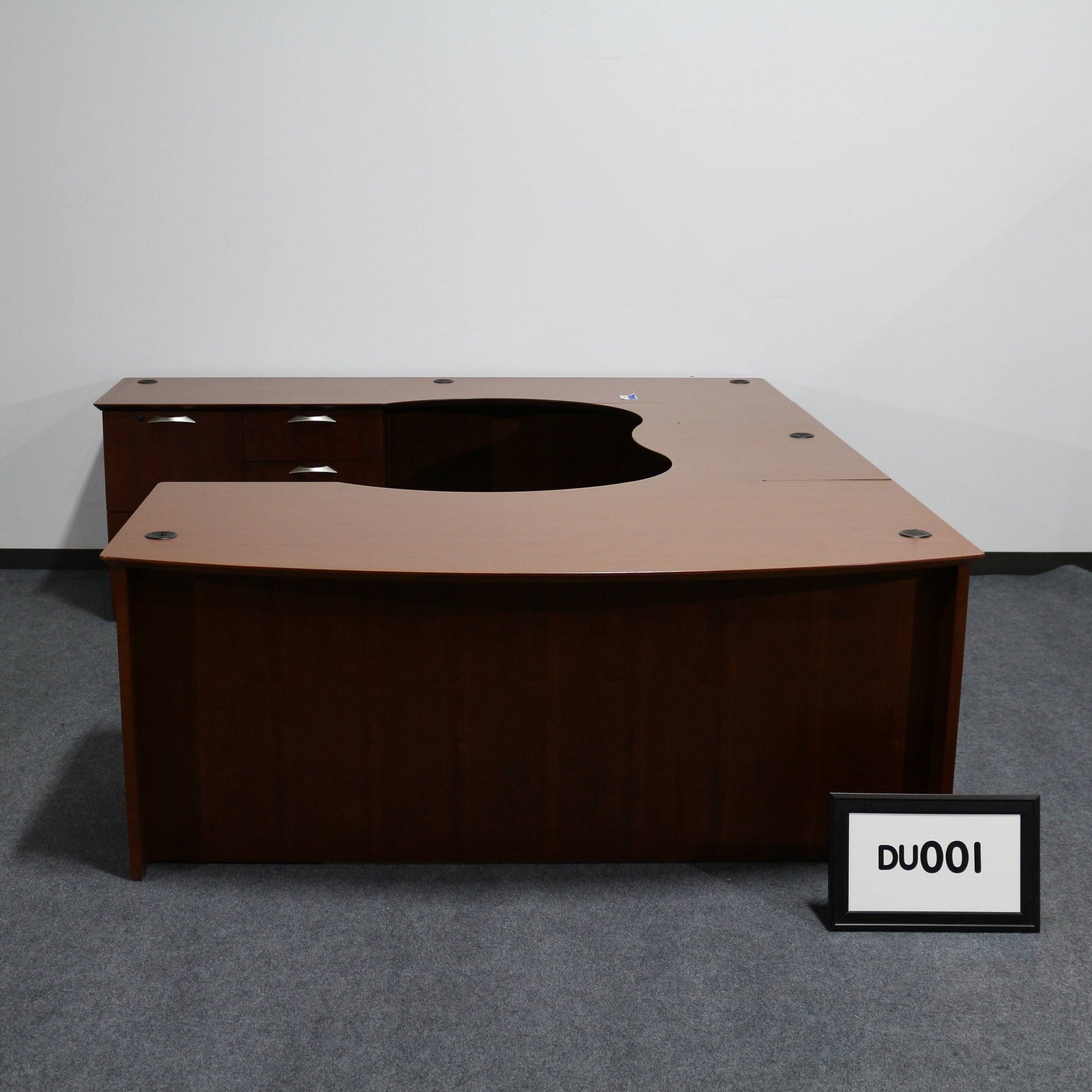 NATIONAL U-Shape Desk (Left side) Cherry finish, Credenza w/ BBF Ped combo File. Desk- 72" x 36" / B