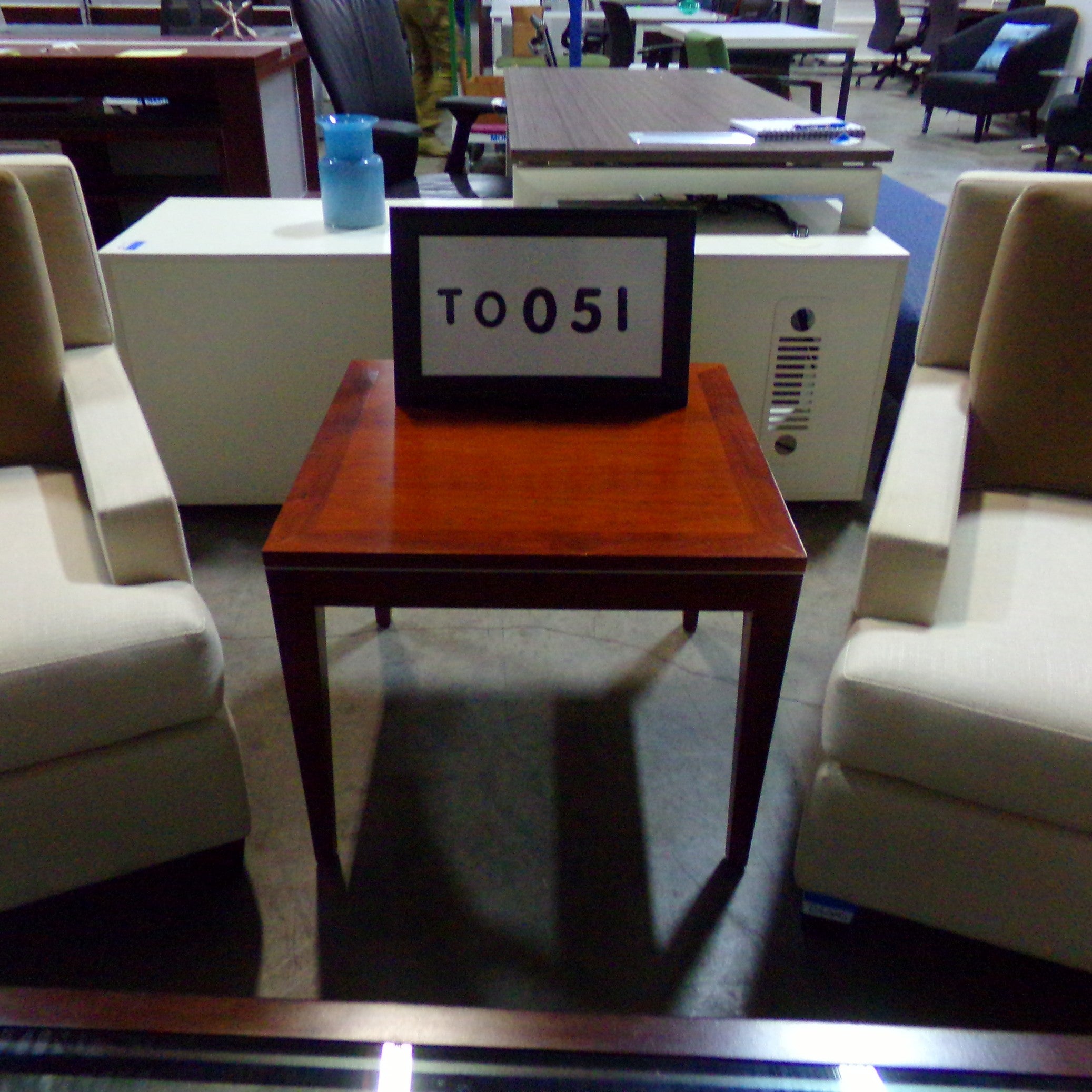 JSI Jasper Desk end table..Walnut wood with aluminum insert around top..24x24x20