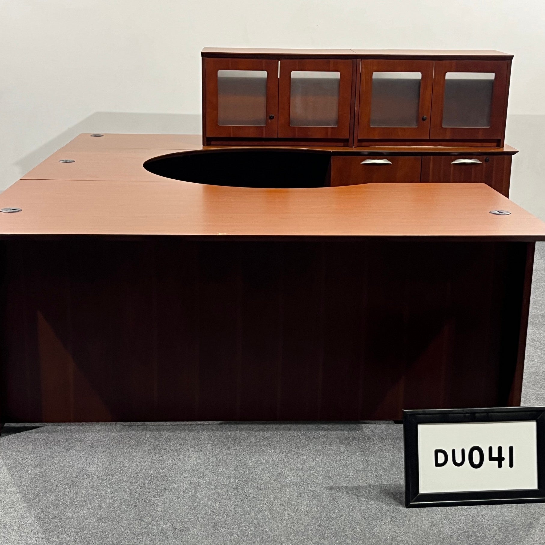 National U-Shape Desk Cherry Wood (Right Hand)  Desk w/BBF 72" x 36" / Bridge 36" x 25.5" / Credenza