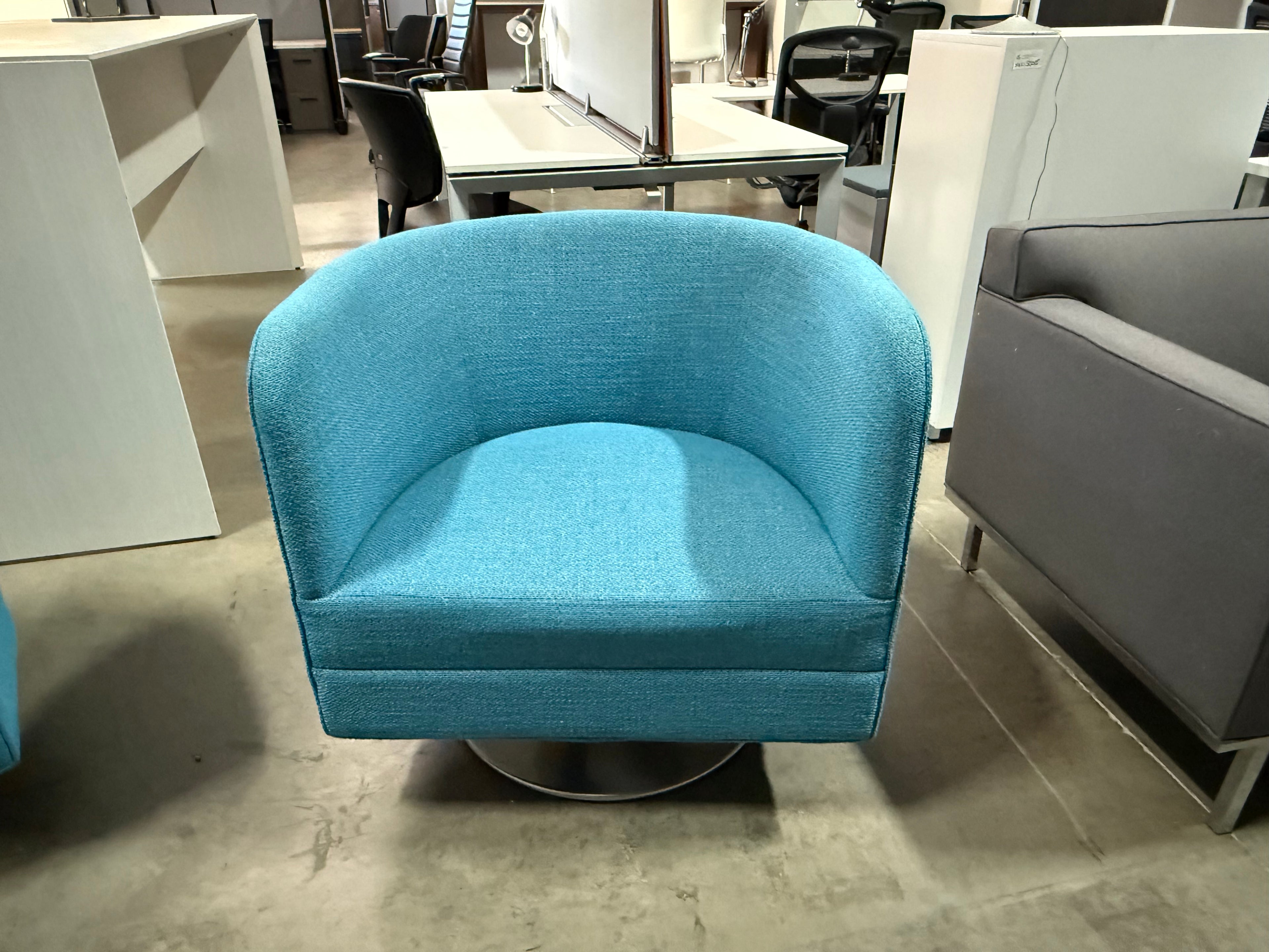 OFS Swivel Club chair turquoise fabric with chrome base