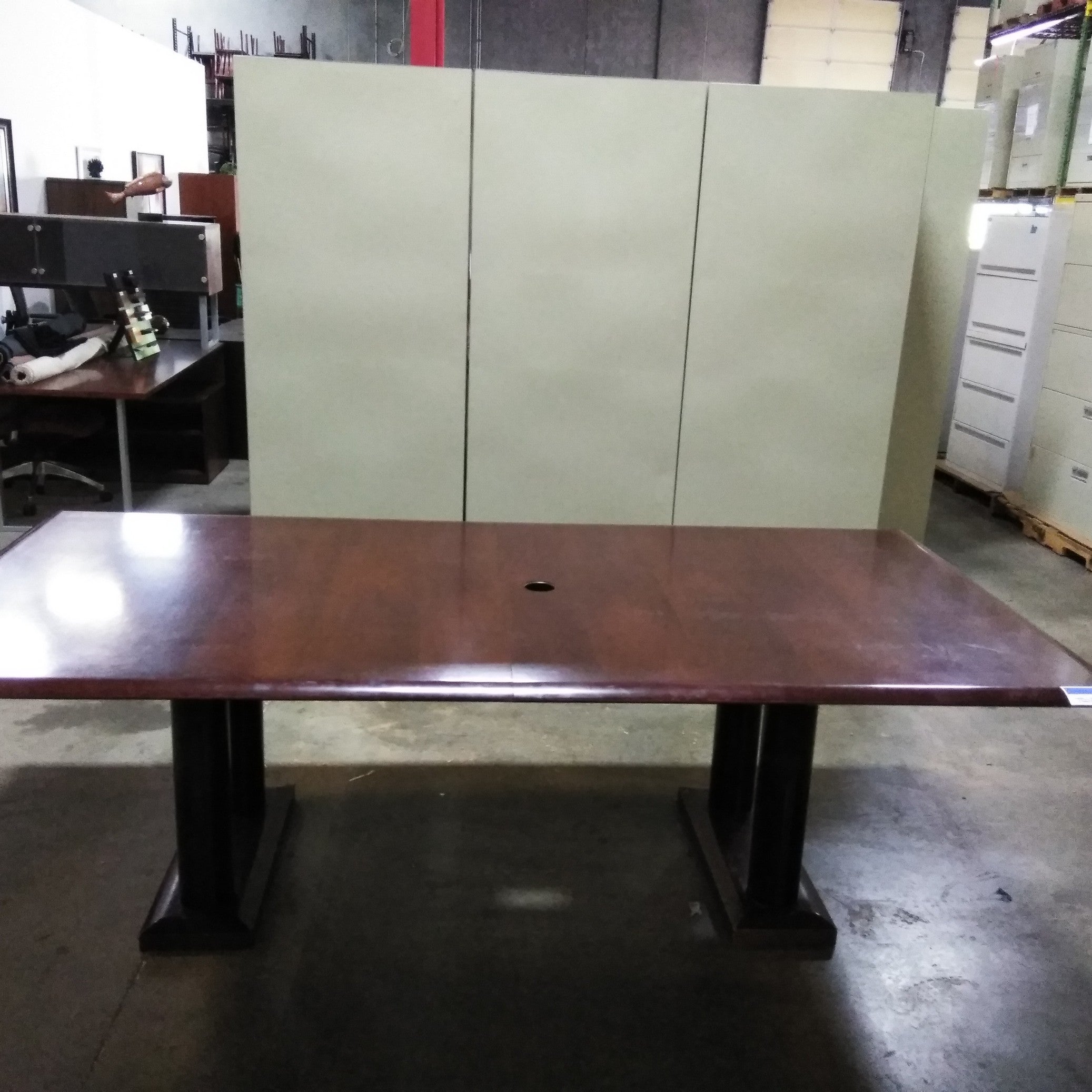 Mahogany wood conference table 8'x4' with black post-like bases
