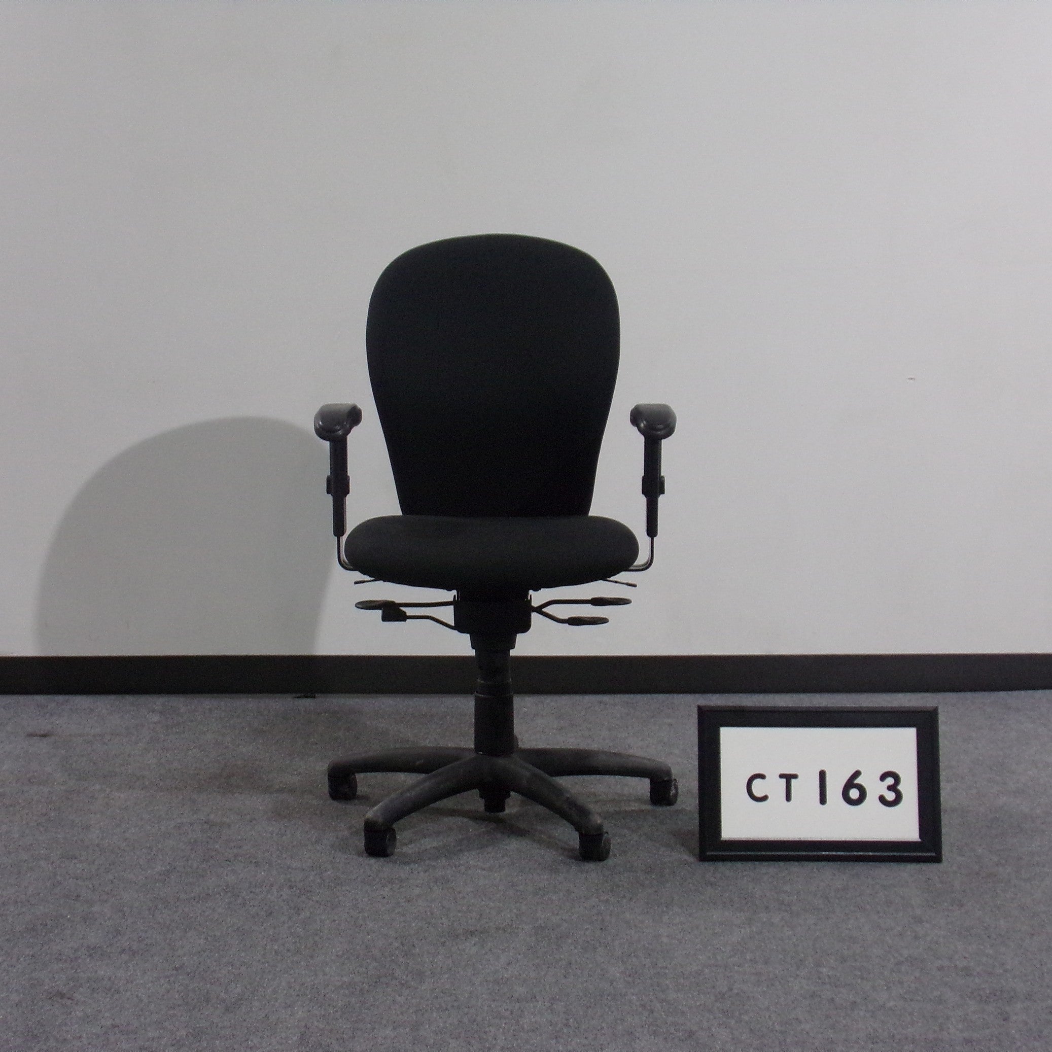 National "Gotcha" task chair Black fabric seat & back Adjustable arms (height & width) Seat slider