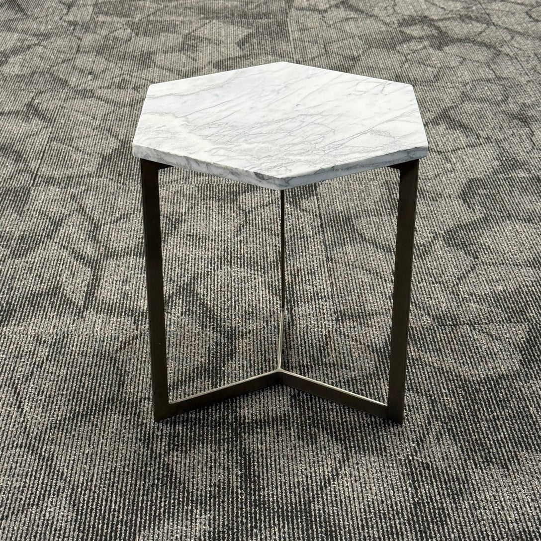 West Elm Hexagonal Marble Table and metal base (15.5"w x 18"h)