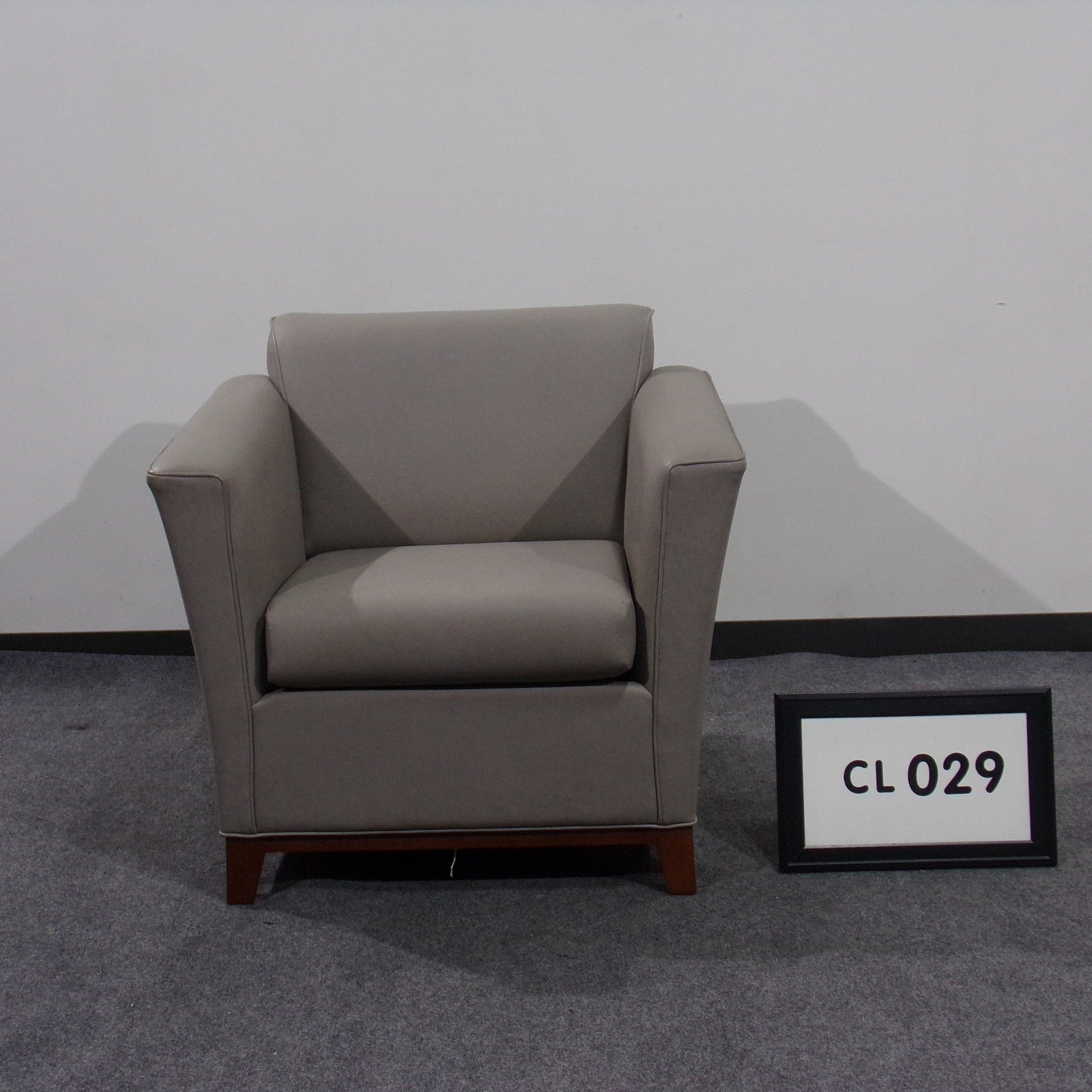National Club Chair Grey Leather and walnut wood legs