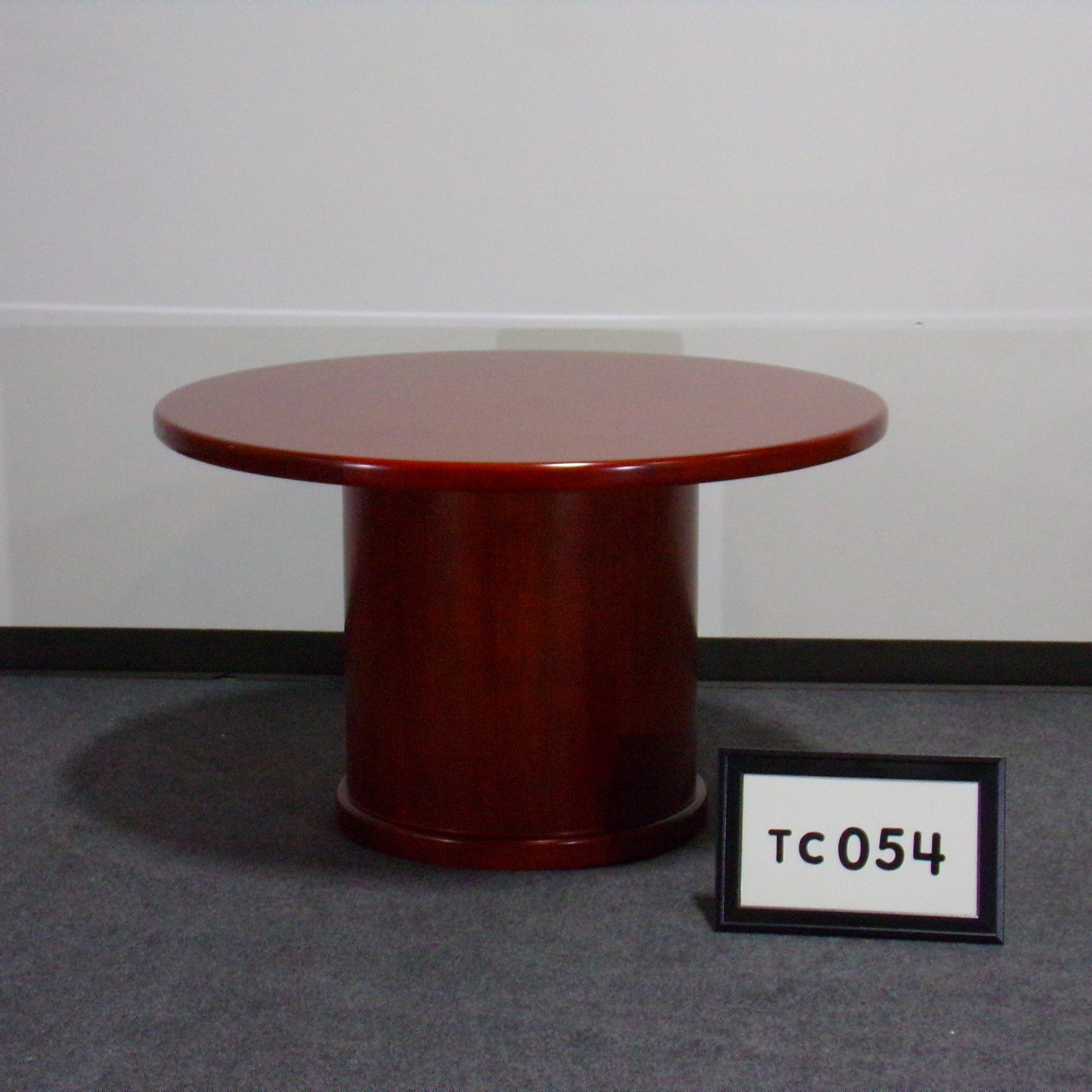 Cherry laminate 48" round conference table with drum base