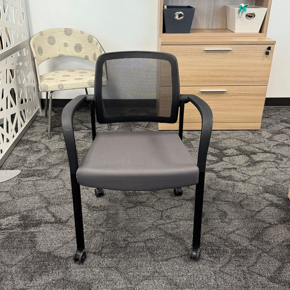 Allsteel Acuity side chair black mesh with grey seat and casters