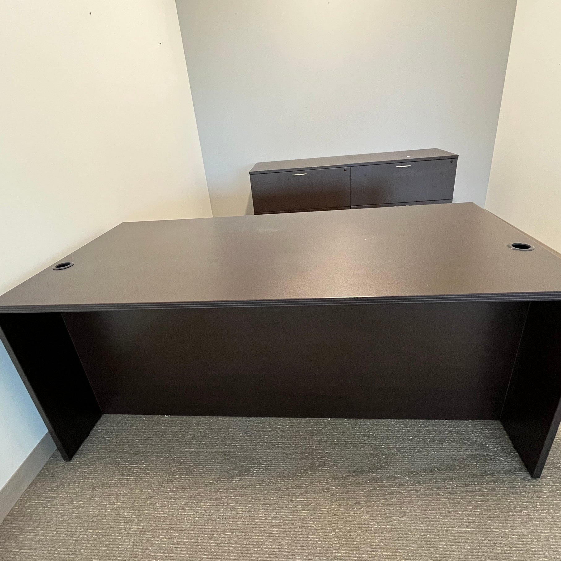Espresso Desk 72" x 36" with reeded edge and 1-BBF