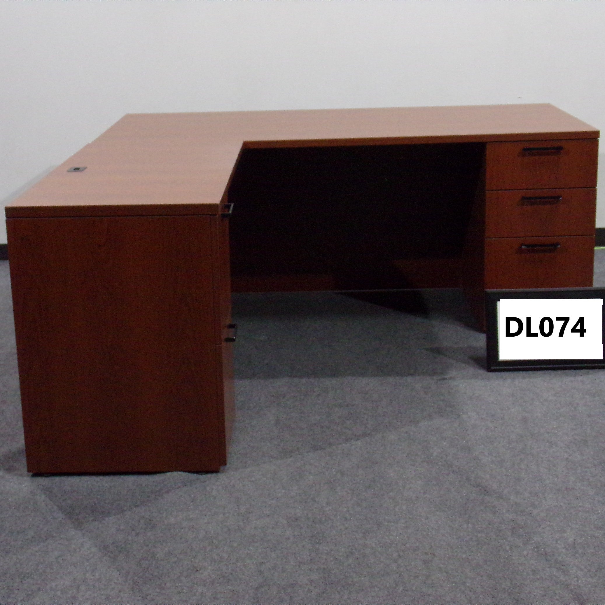 L-shaped desk cherry laminate Left return BBF in desk FF in return Desk 72 x 36 x 29 Return 48