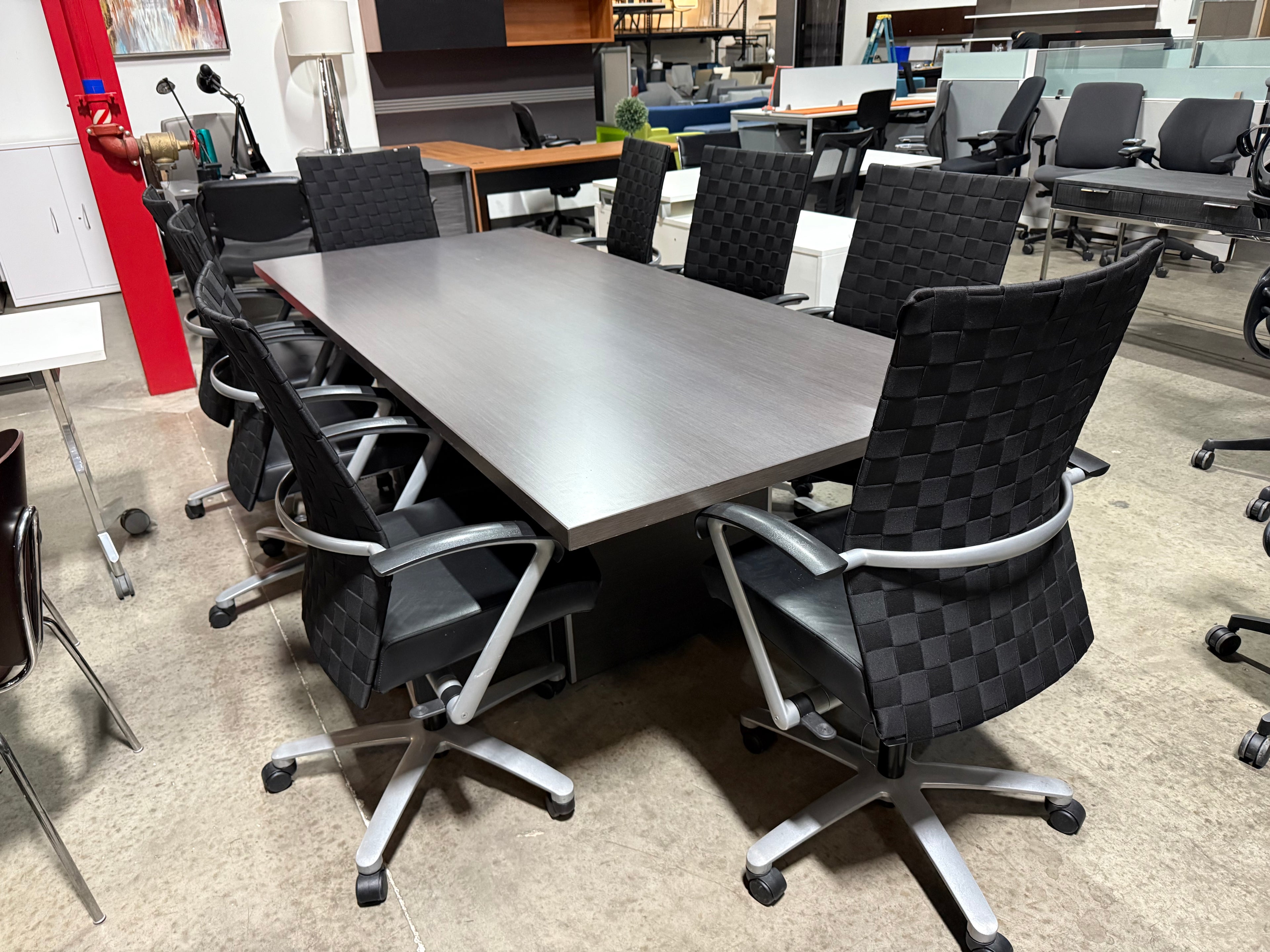 8' x 42" OFS Conference table Char laminate with rectangular bases