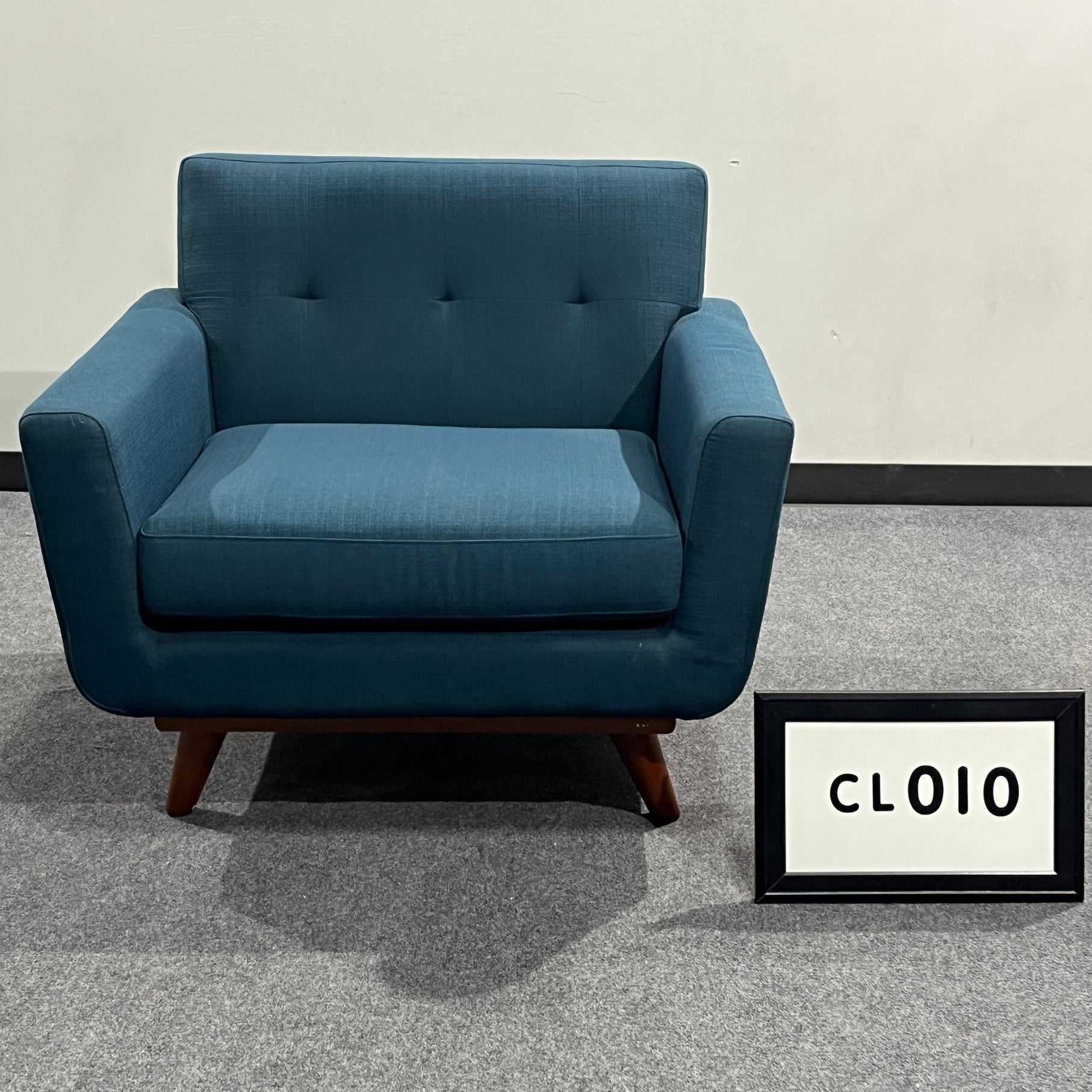 Lounge Chair Blue fabric and walnut wood legs