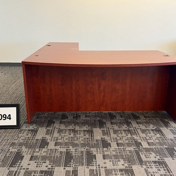 L-Shape Bowfront  Reeded edge Desk Cherry Laminate (Right  Hand)  w/ BBF & FF Peds. Desk-72" x 42" /