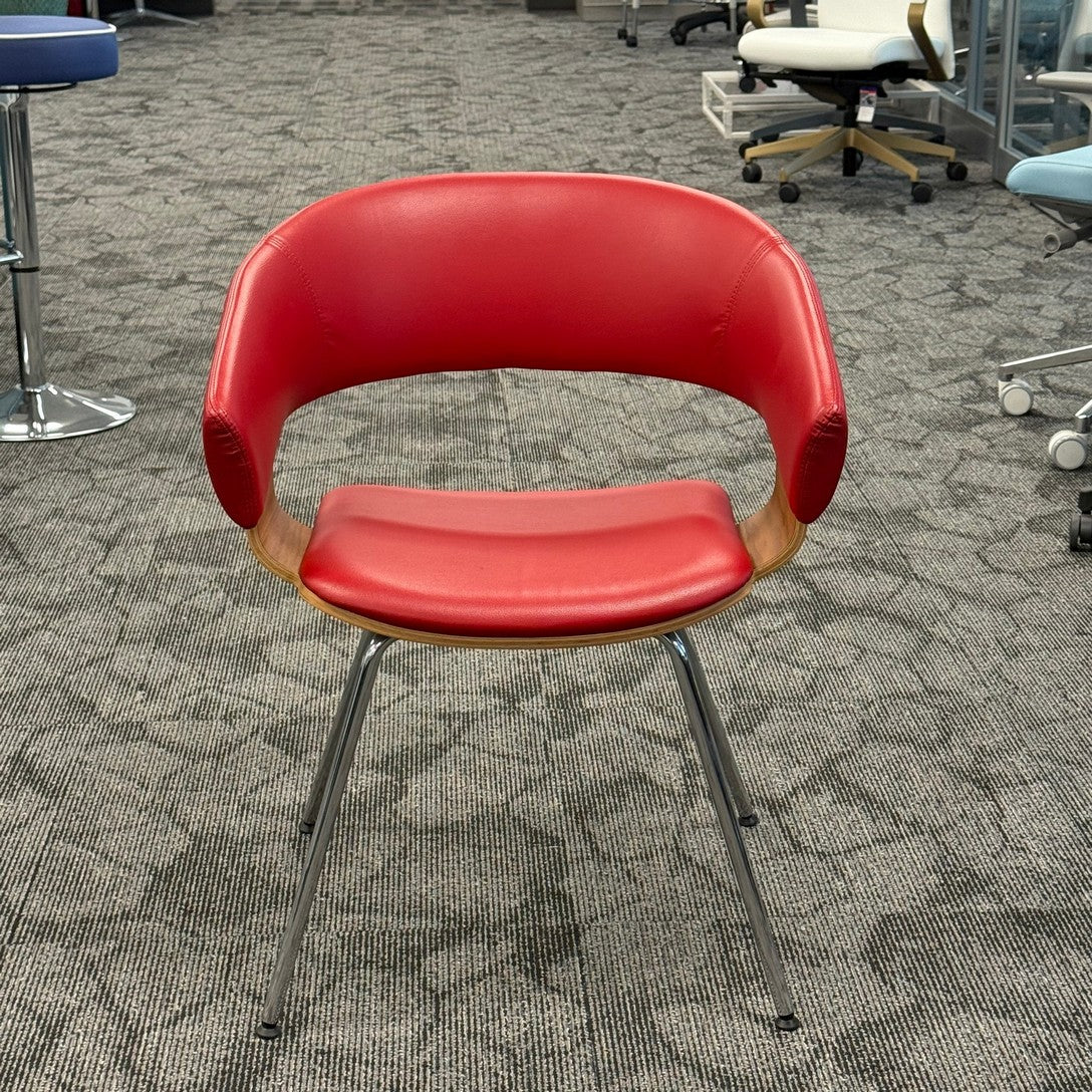 Allermuir Mollie chair with 4 legs  white oak shell with Camira red upholstery