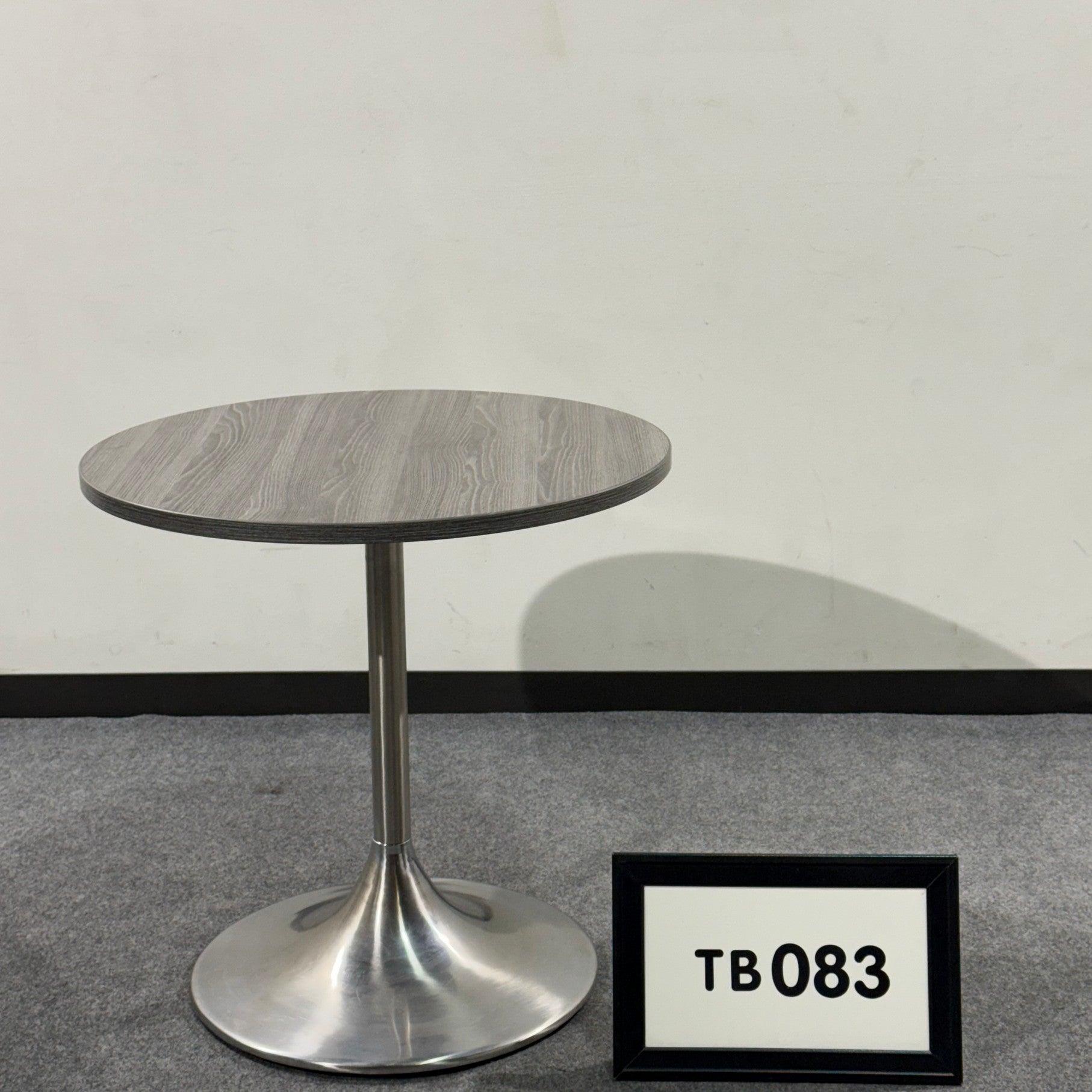 Breakroom table 30"  gray laminate with trumpet base