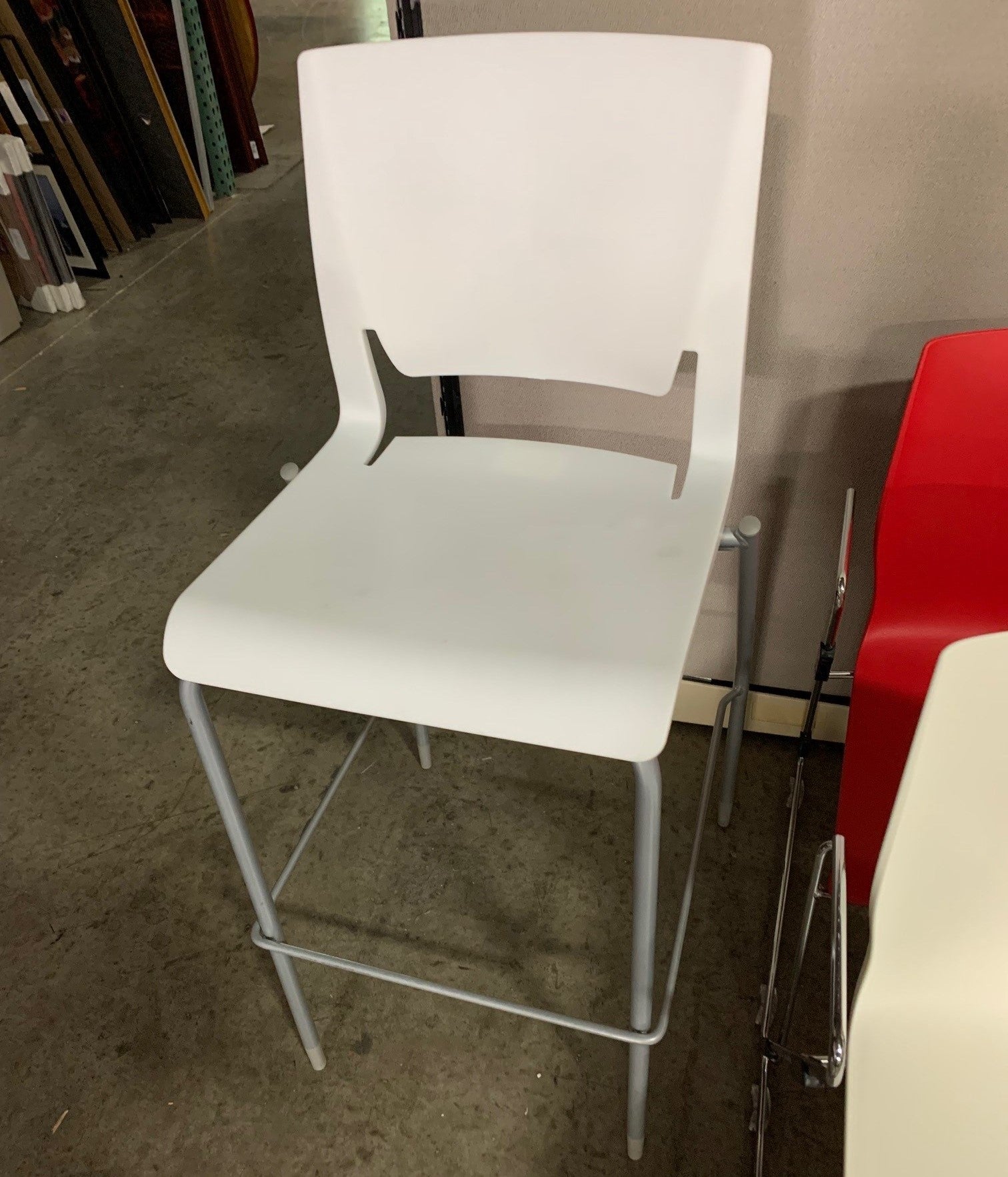 White armless poly chair stool Grey legs
