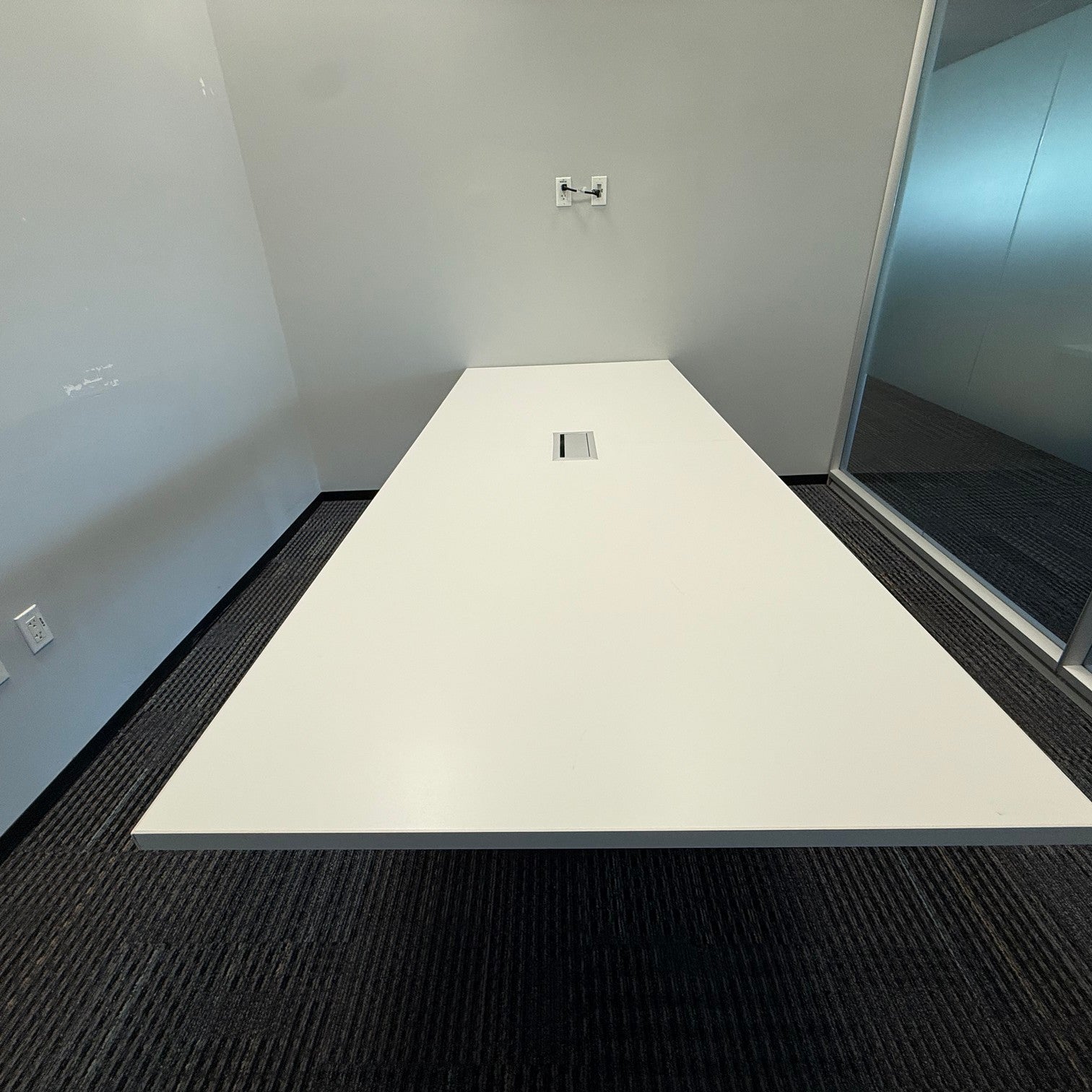 9' X 3.5' Confderence Table White Laminate with 1 grommet/power and silver legs