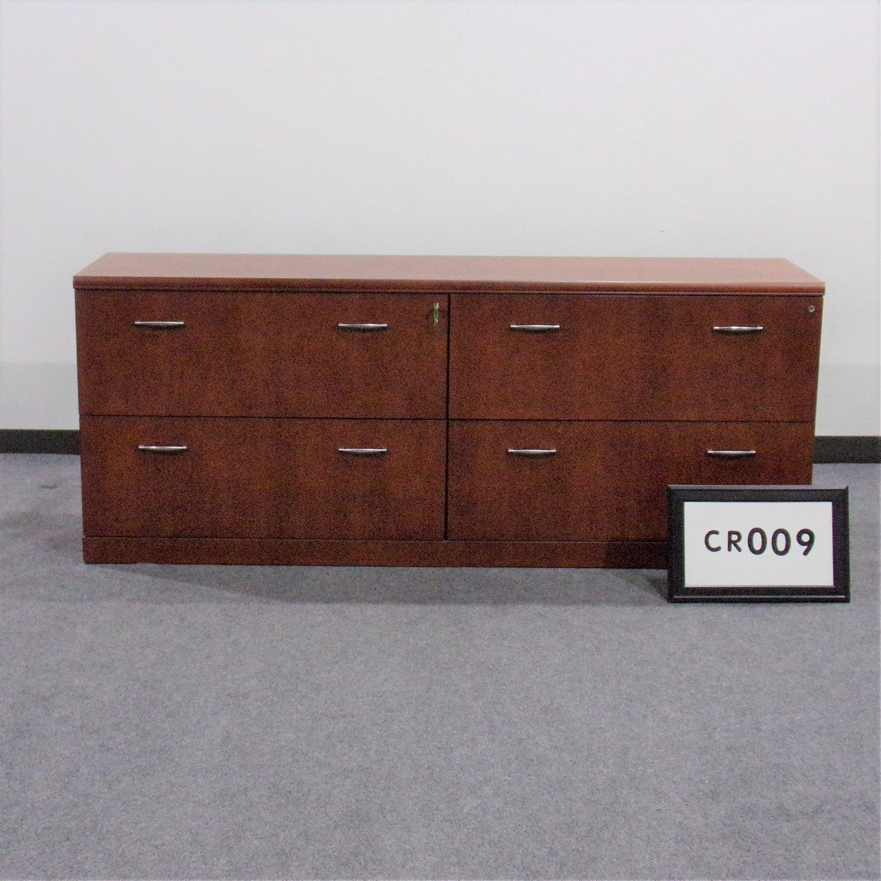 Bernhardt Cherry Wood Credenza 4 drawers lateral files with silver pulls, key. 36"w X 19"d X 29"H