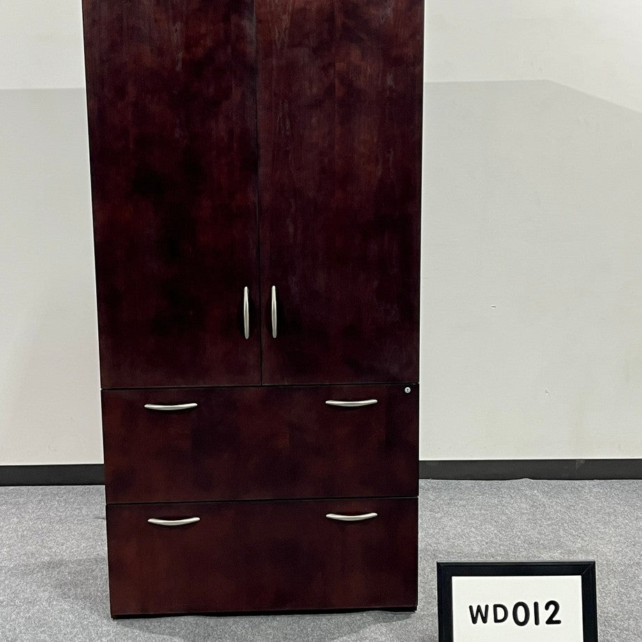 Mahogany Wood Combo Storage-2 doors & 2 drawer lateral w/silver handles. 72"H x 36"W x 20"D