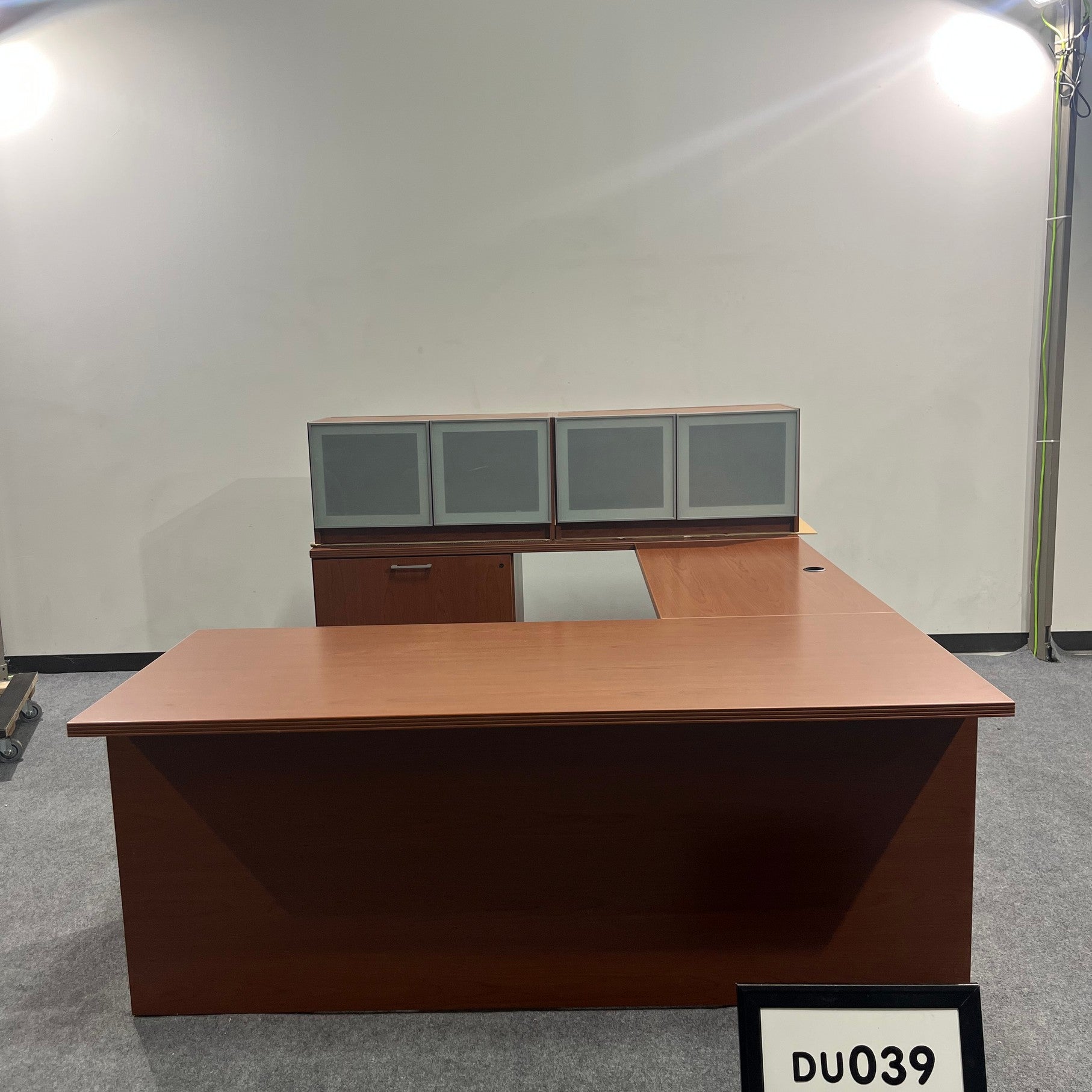 U-Shape Desk (Left Hand) Cherry Laminate w/ 2 drawers Lateral File and BBF ped. Desk- 72" x 30" / Br