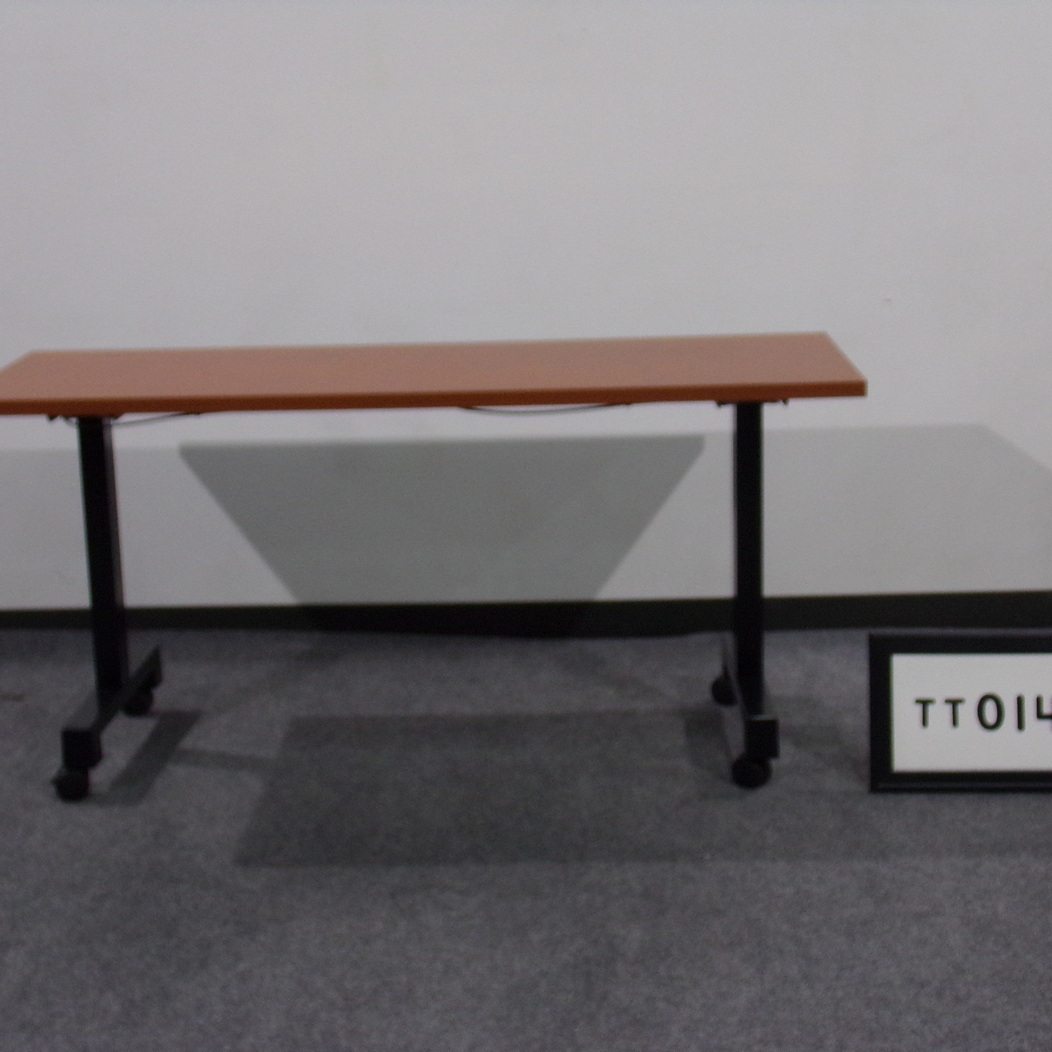 Cherry laminate Training Training table nesting w/ black T legs with locking casters  22" x 60"