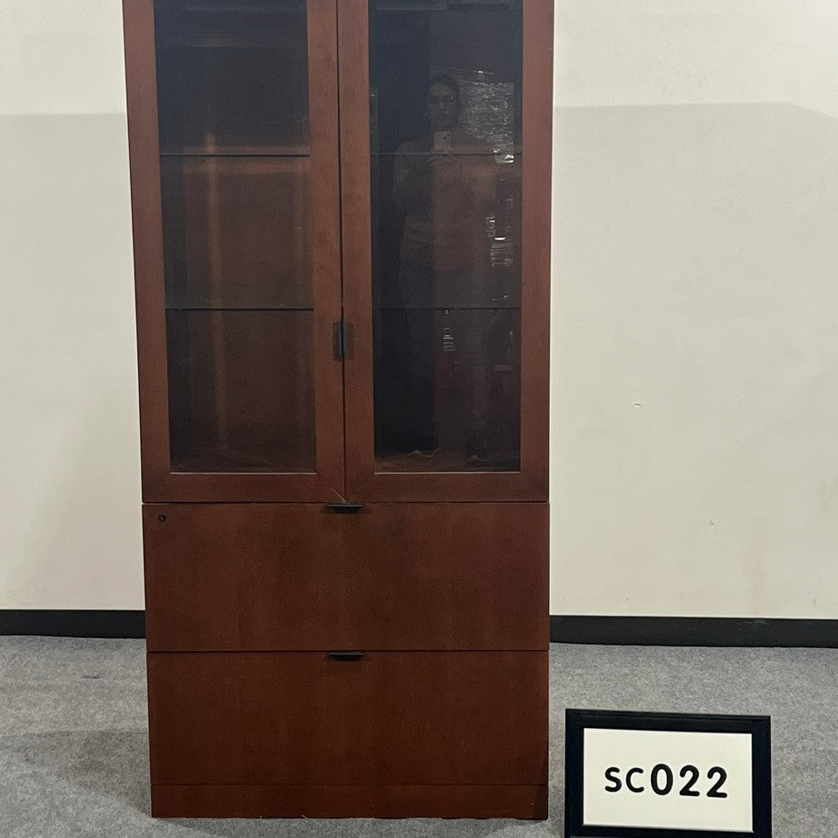 Creative Storage Combo Cherry Wood w/2 glass door, 3 shelves, 2 file drawers and light. 72"H x