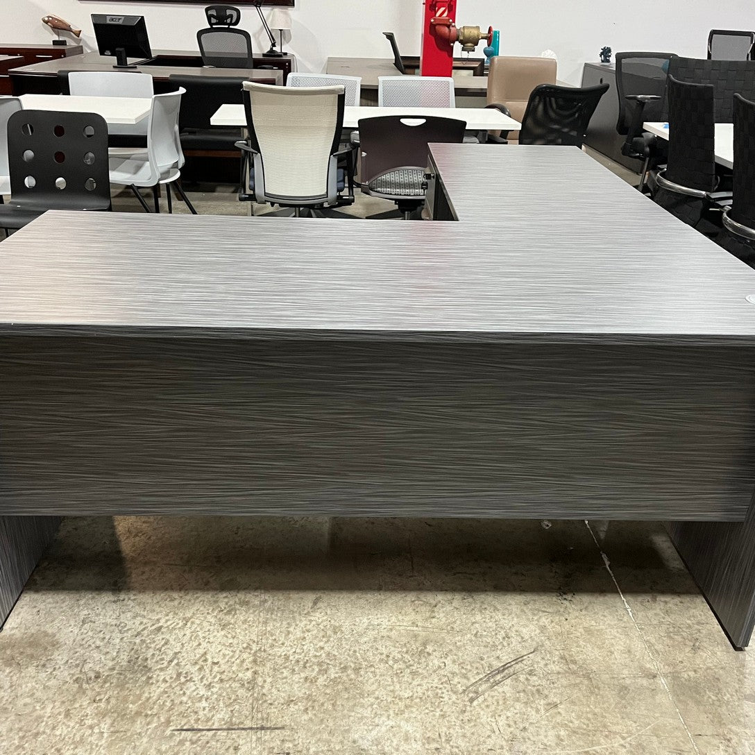 Grey laminate L shaped desk w BBF 66" x 30" return 48" x 24" Left return