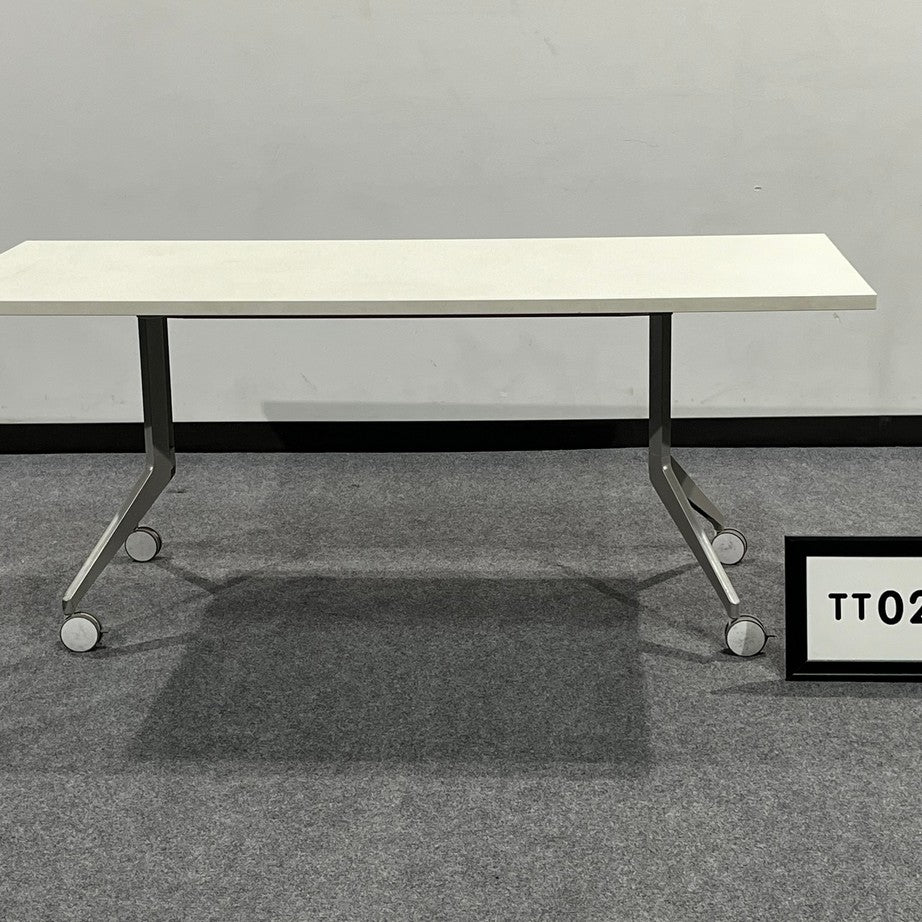 Haworth white nesting training table silver legs on casters 72x30