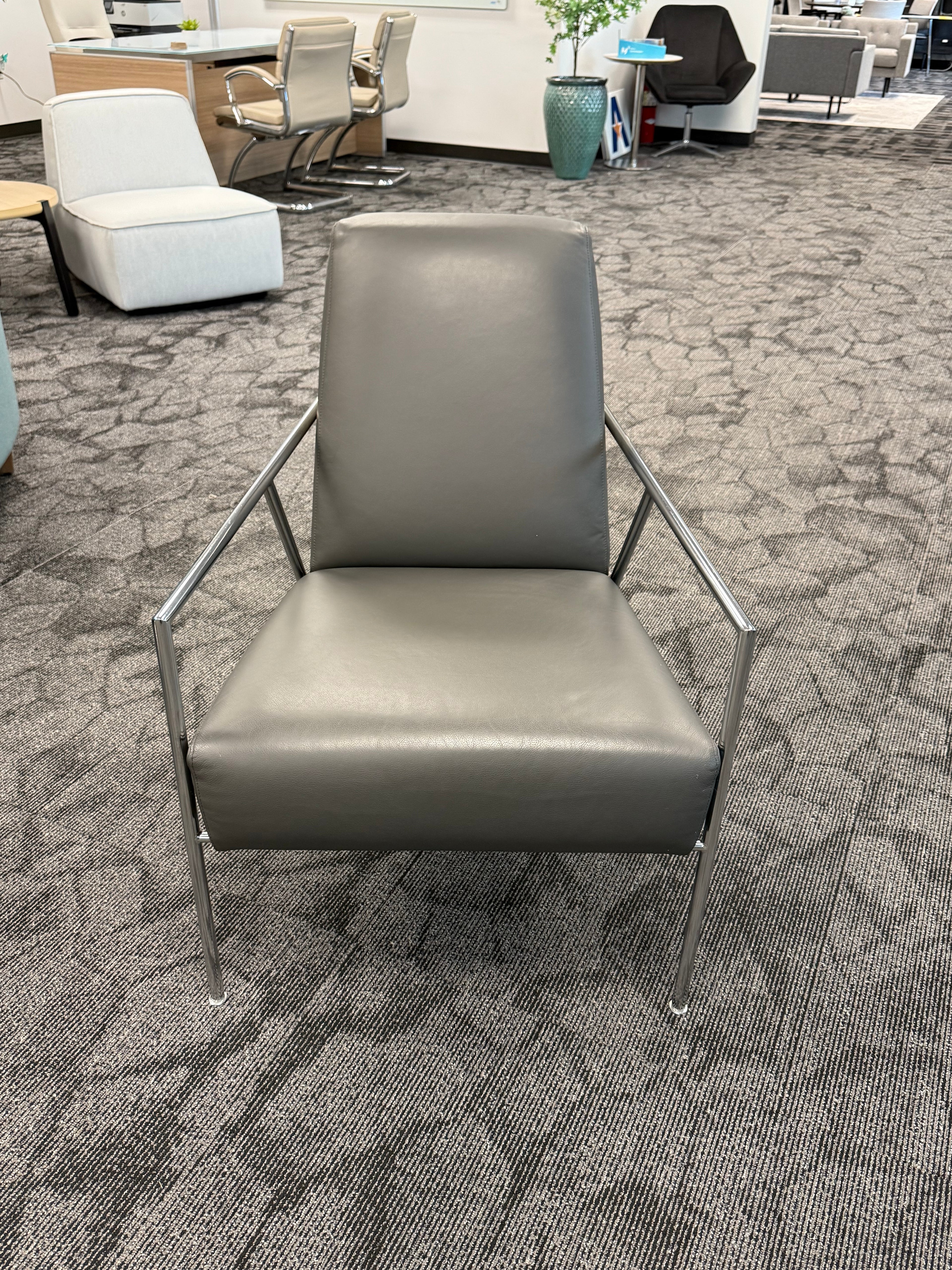 Global ML Lounge chair Grey vinyl with chrome  detail and legs