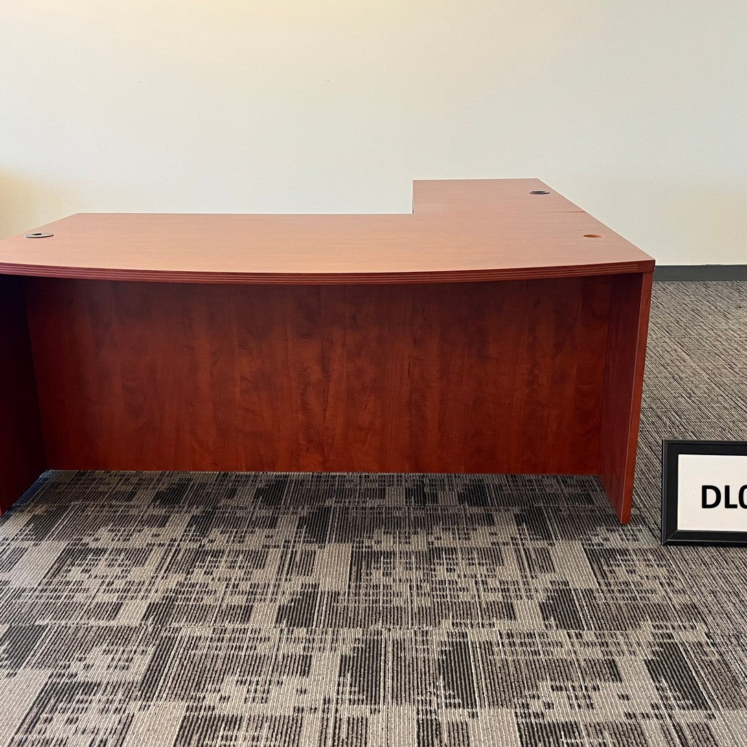 L-Shape Bowfront  Reeded edge Desk Cherry Laminate (Left  Hand)  w/ BBF & FF Peds. Desk-72" x 42" /