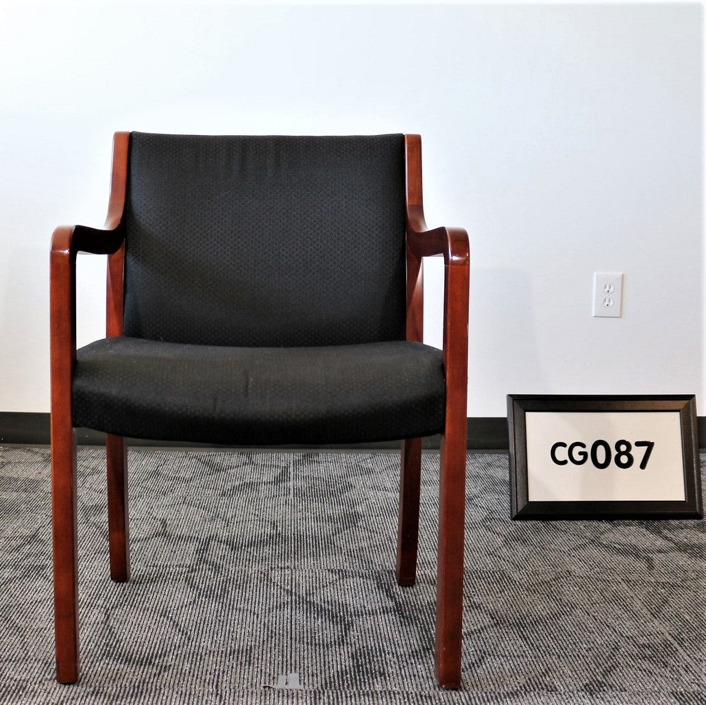 Cherry wood guest chair - black fabric seat, back