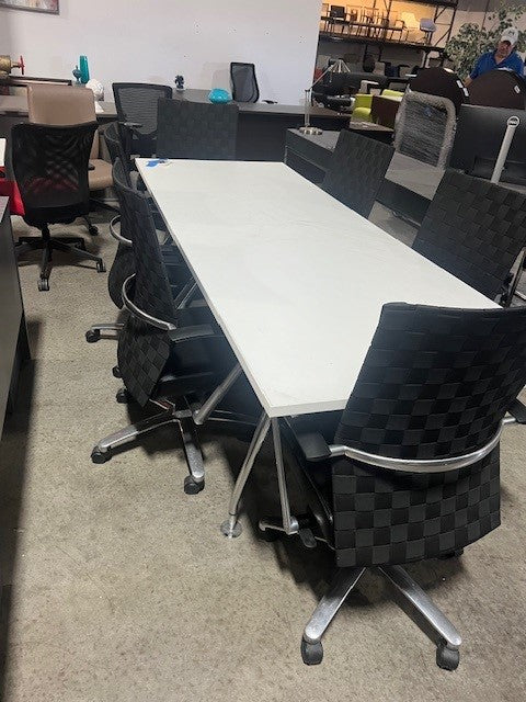8' x 3' HAWORTH White laminate Conference Table with chrome legs