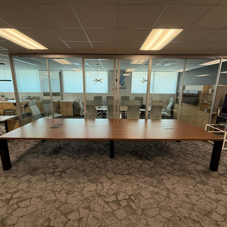 15' X 4.5' Conference Table Walnut Laminate with 4 grommet/power and Black legs (4 Pcs)