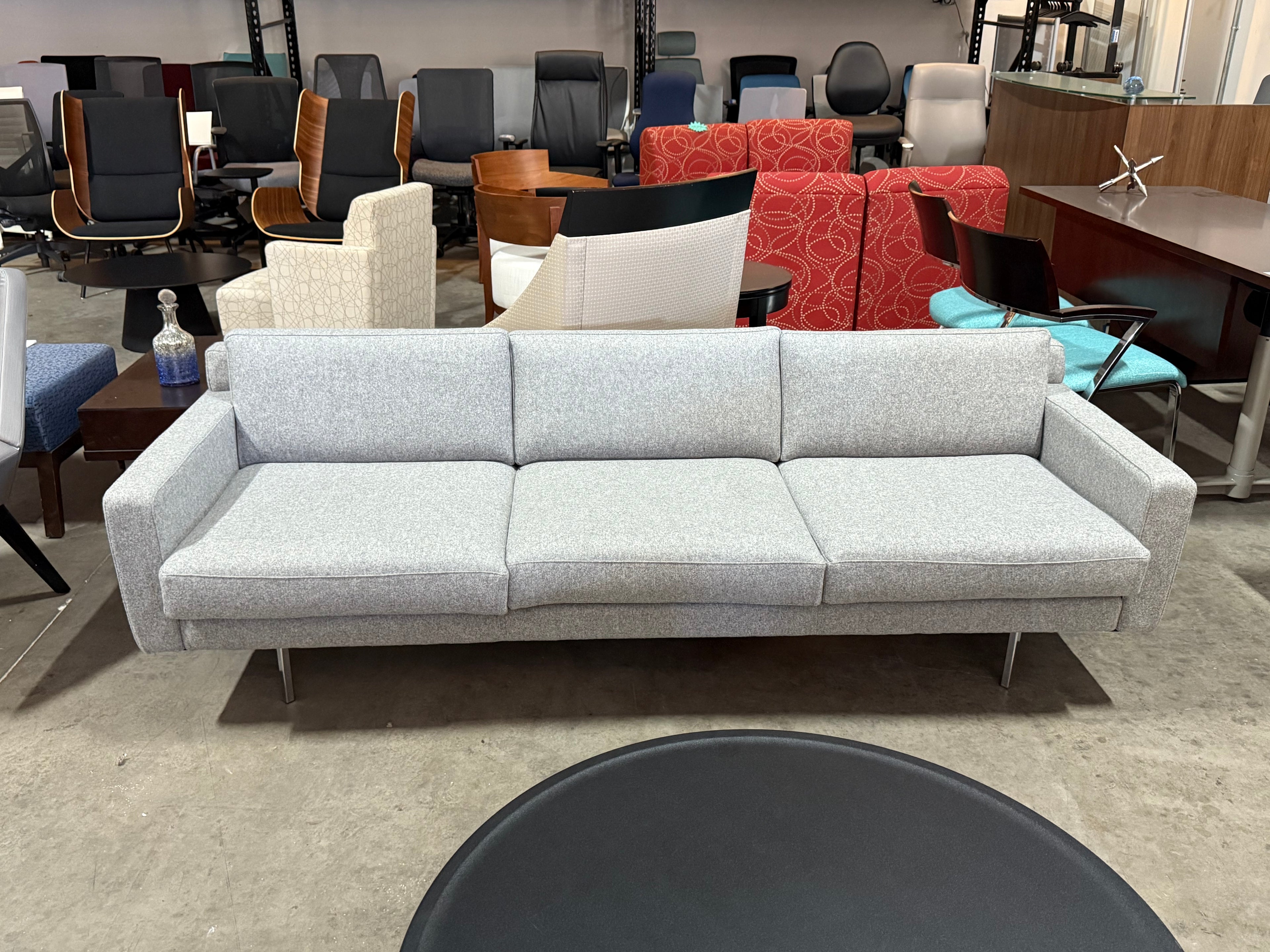 OFS Rowen Light Grey 3 seat Sofa with chrome legs
