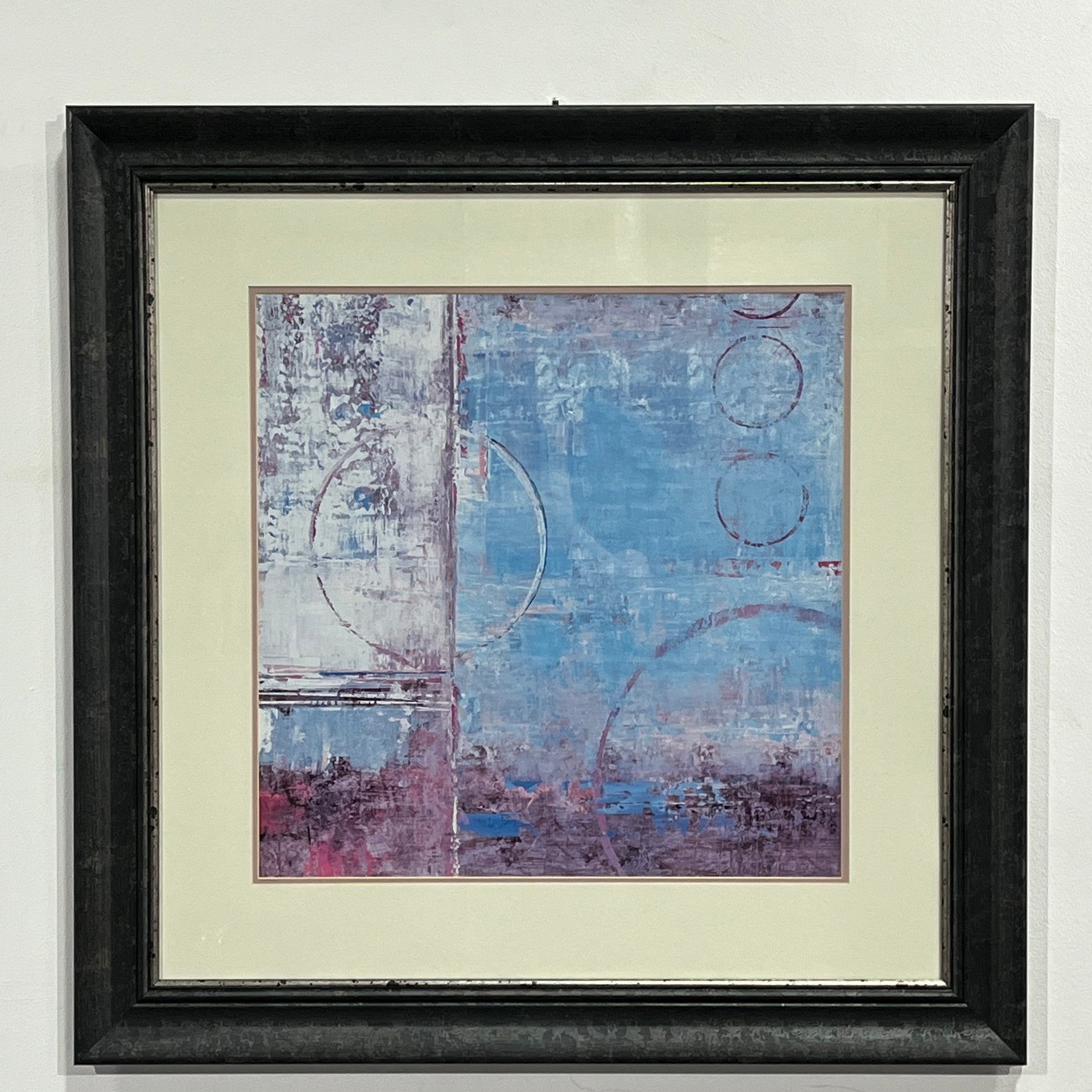 38" x 38" framed art blue, white and red with dark frame (sold individually)