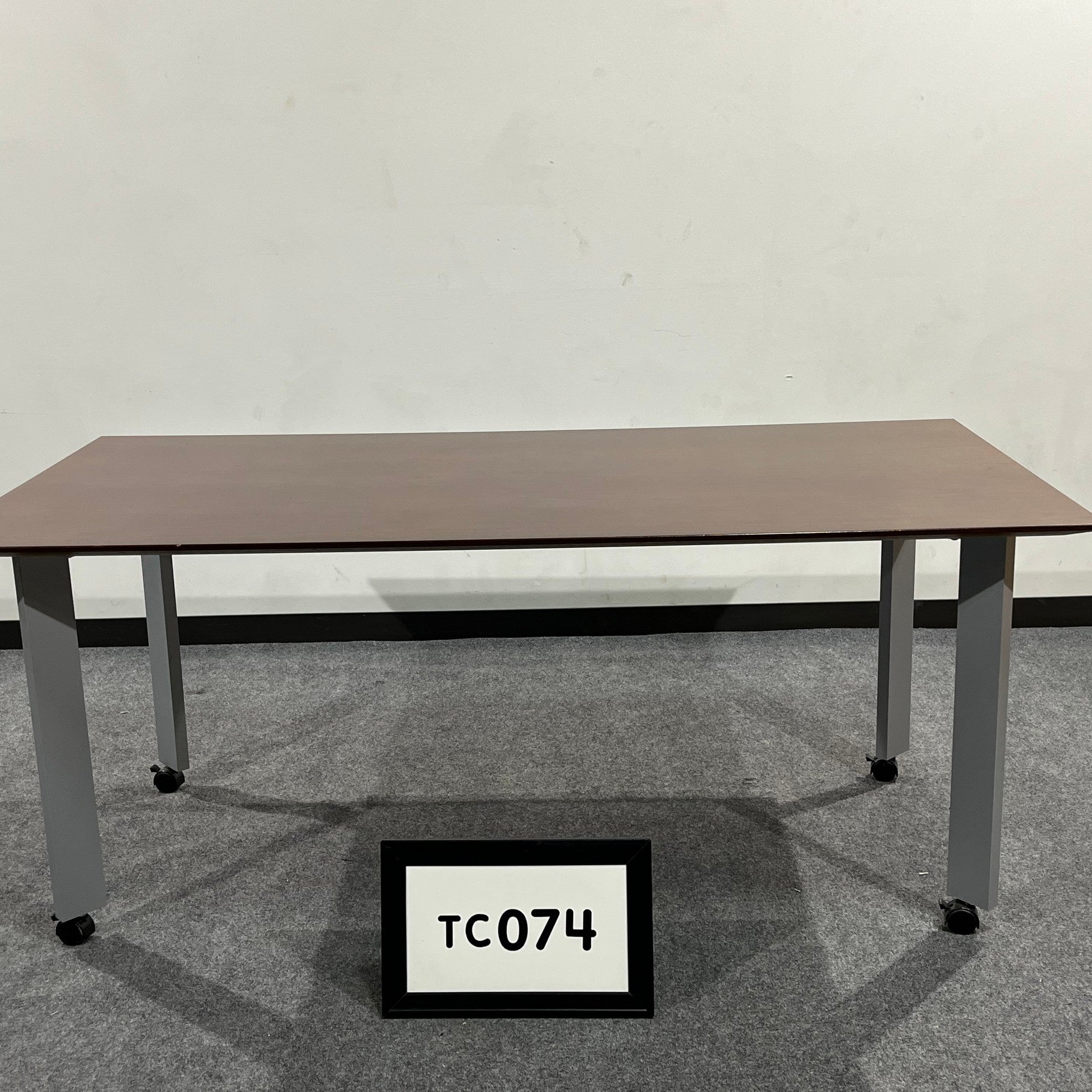Walnut wood Conference Table with silver legs w/casters 6' x 3'