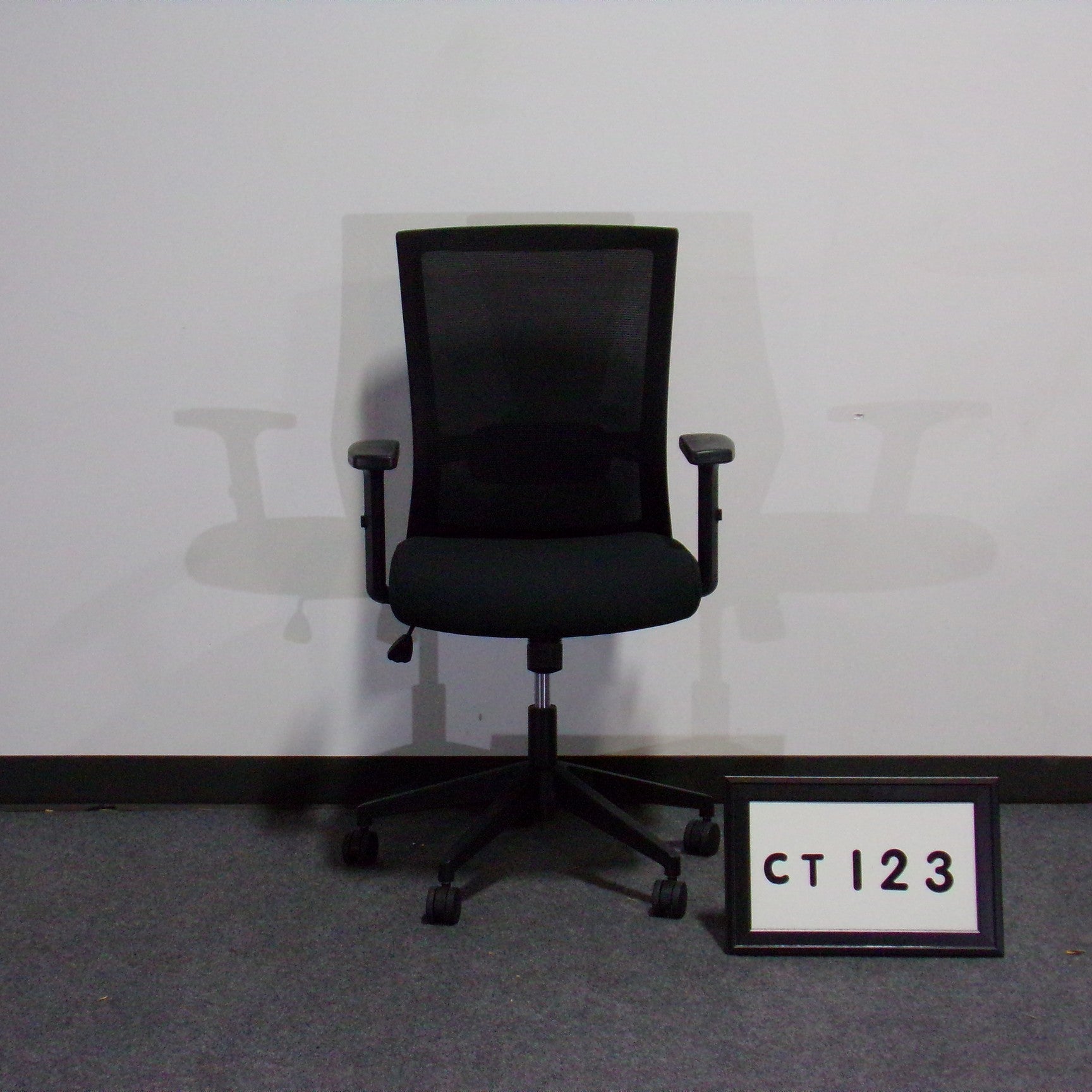 WeWork task chair Black mesh back, black fabric seat Single paddle