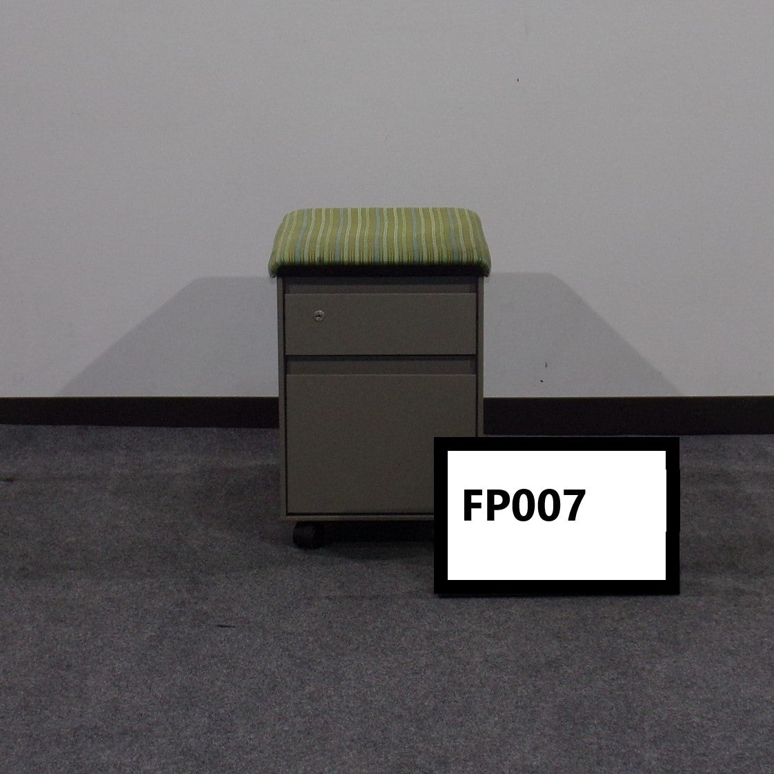 Steelcase mobile BF metal ped with green cushion top..24x16x22