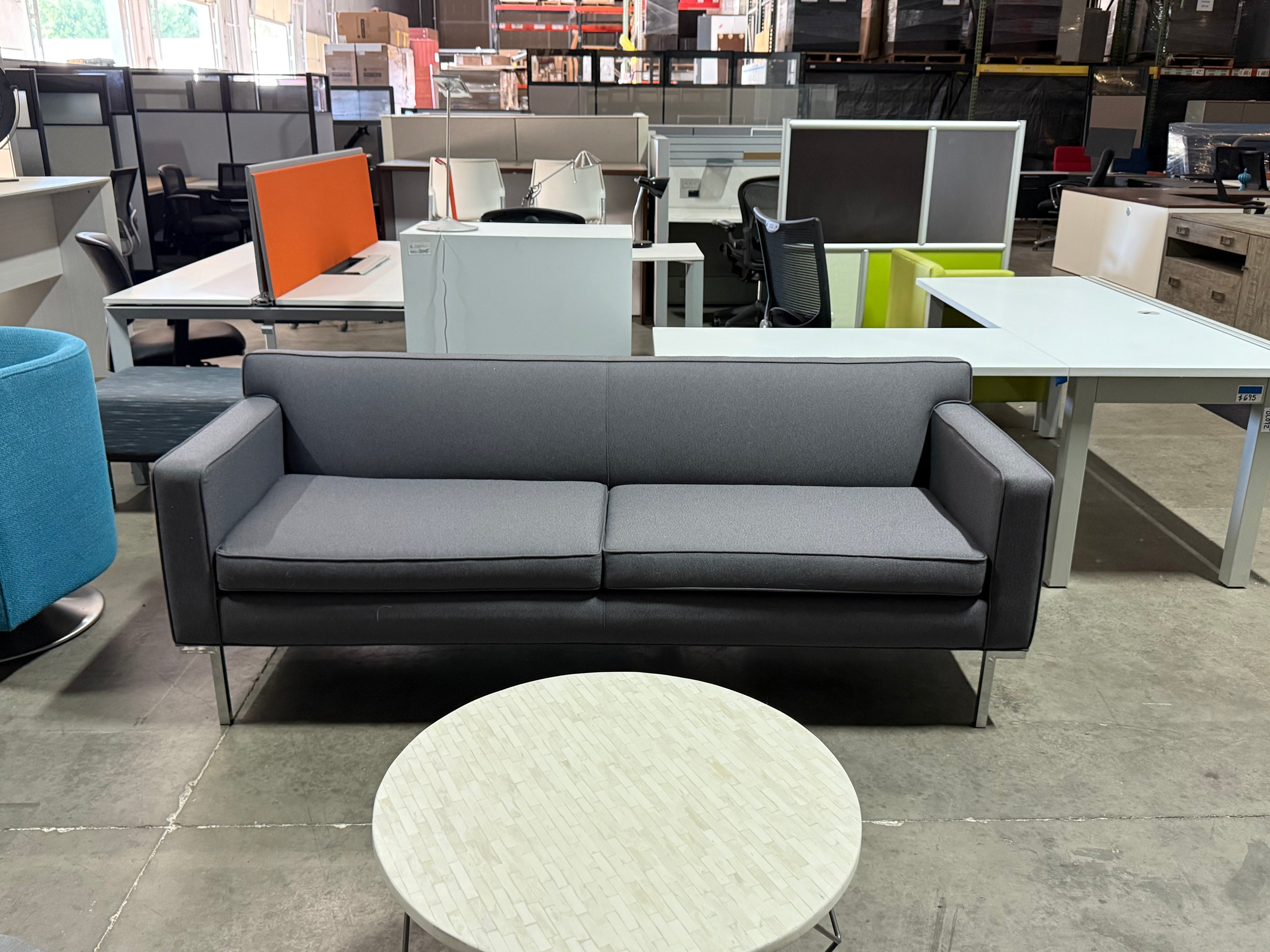 OFS Dark Grey fabric sofa with chrome legs