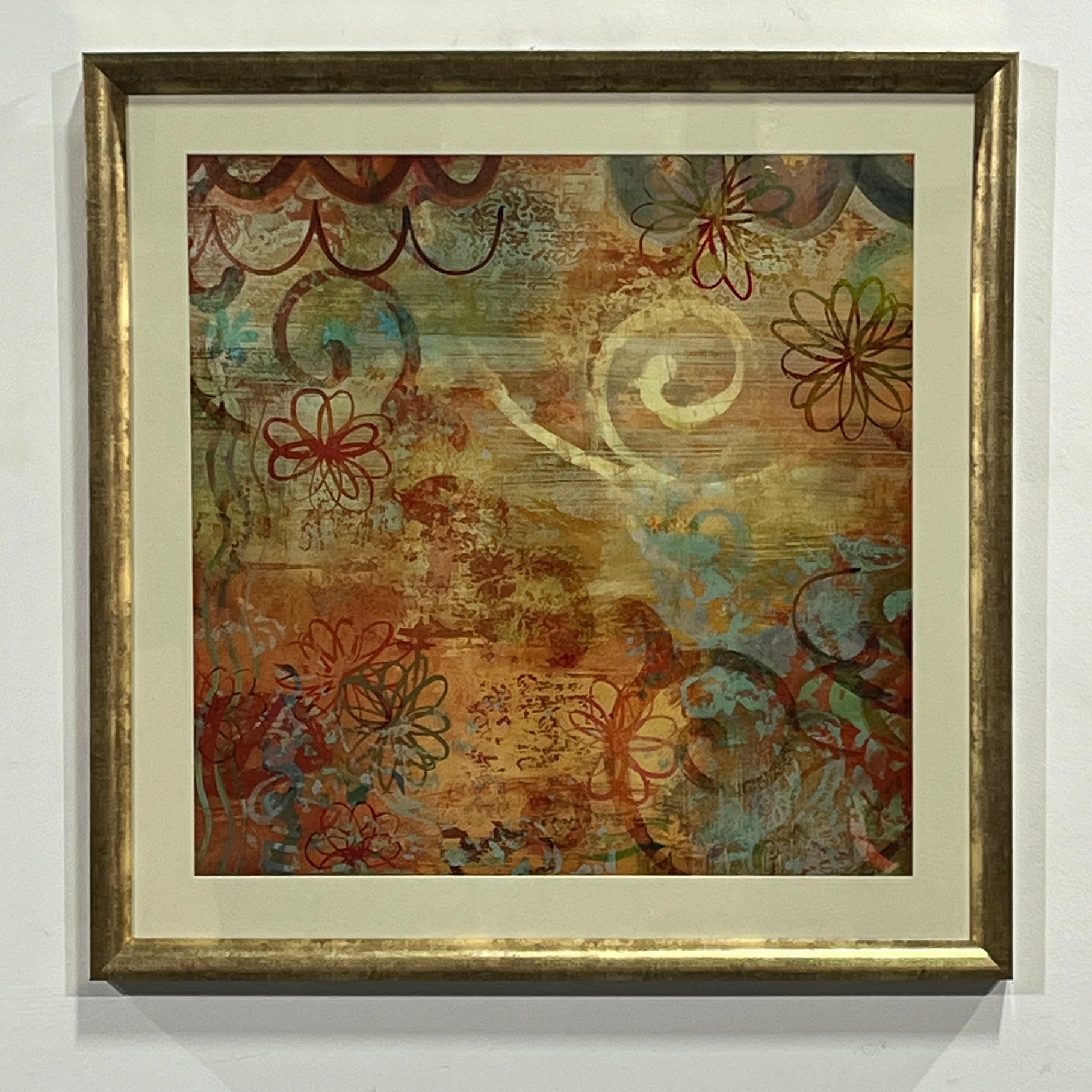 35" x 35" abstract art multi color with gold frame (sold individually)
