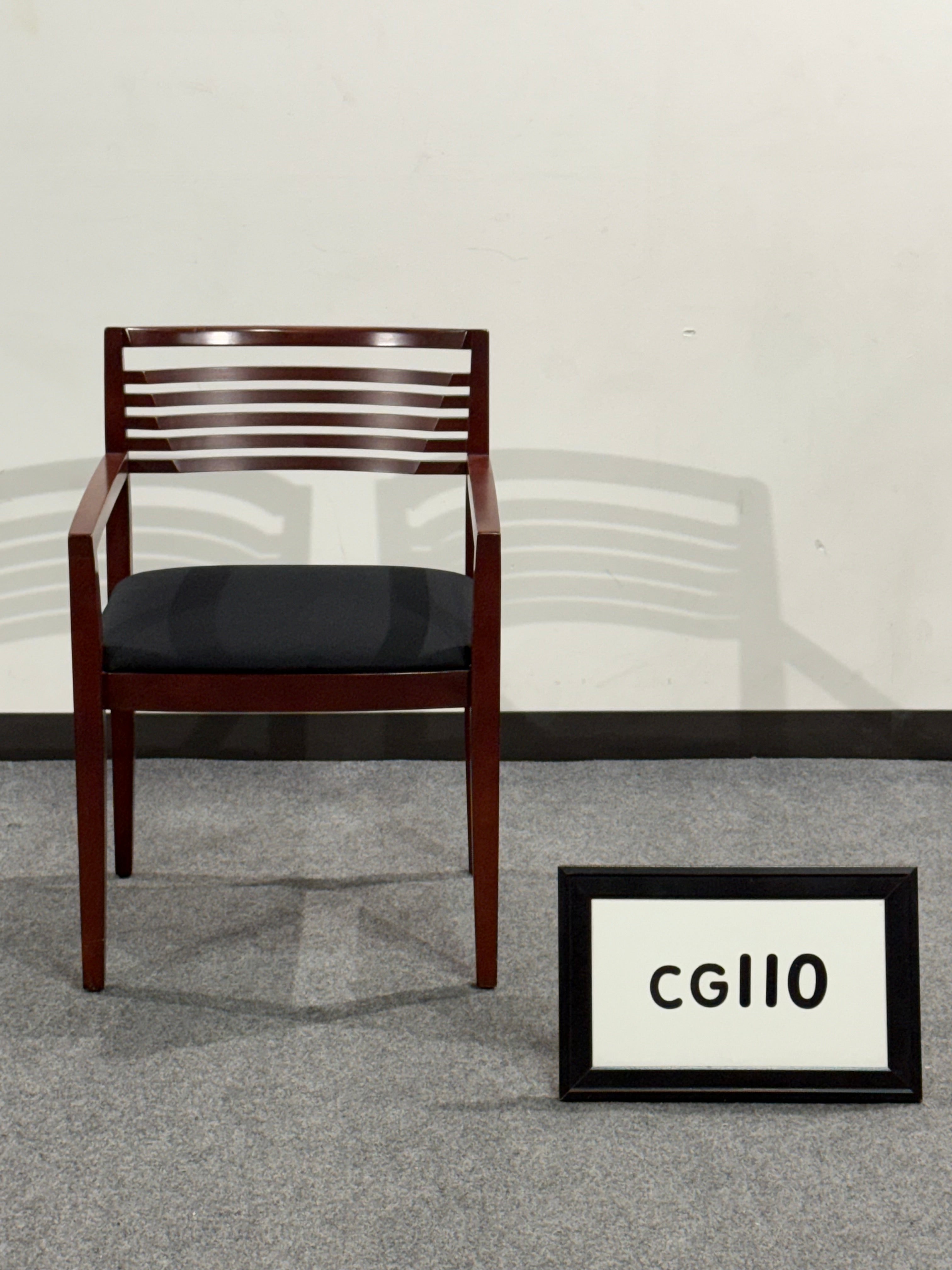 Knoll Ricchio guest chair Modern walnut wood back (slatted)  and arms Red and yellow circle pattern