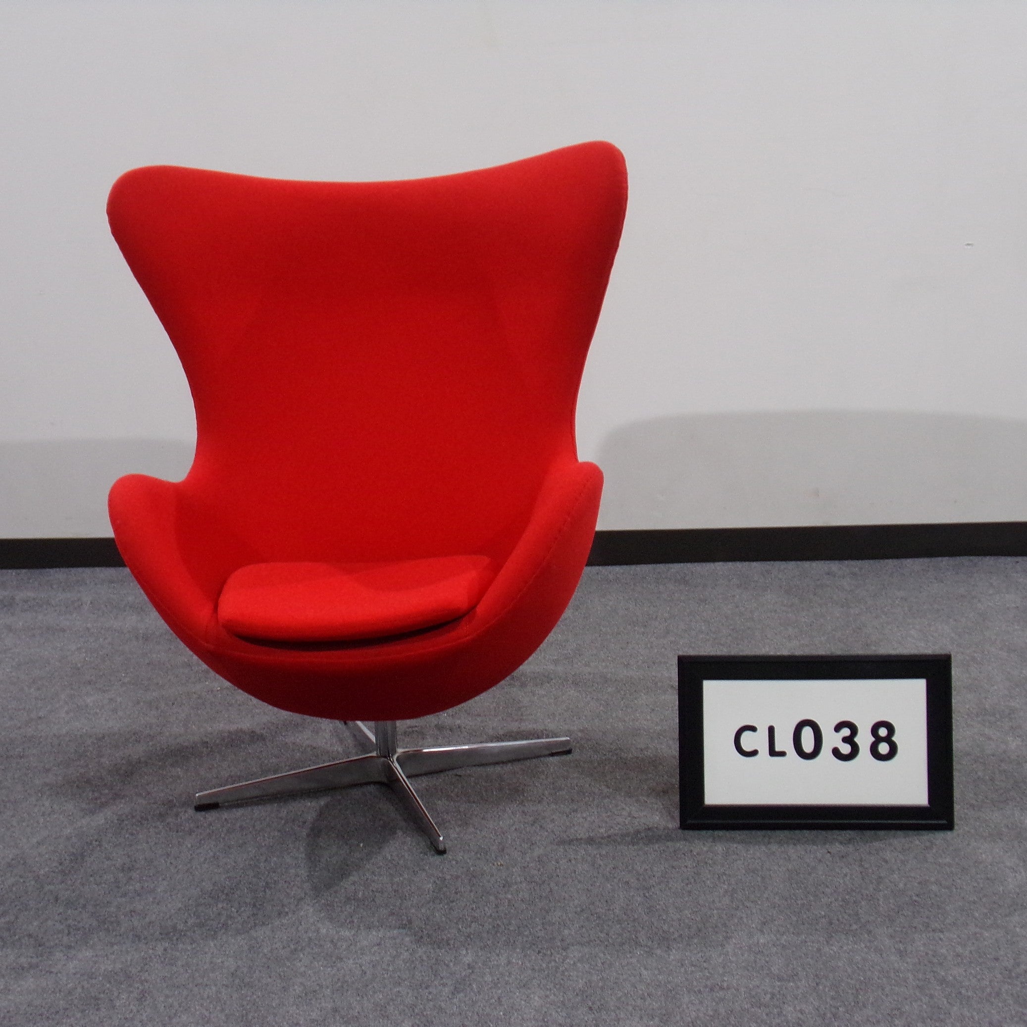 Egg Shape Lounge Chair Red fabric with chrome swivel base